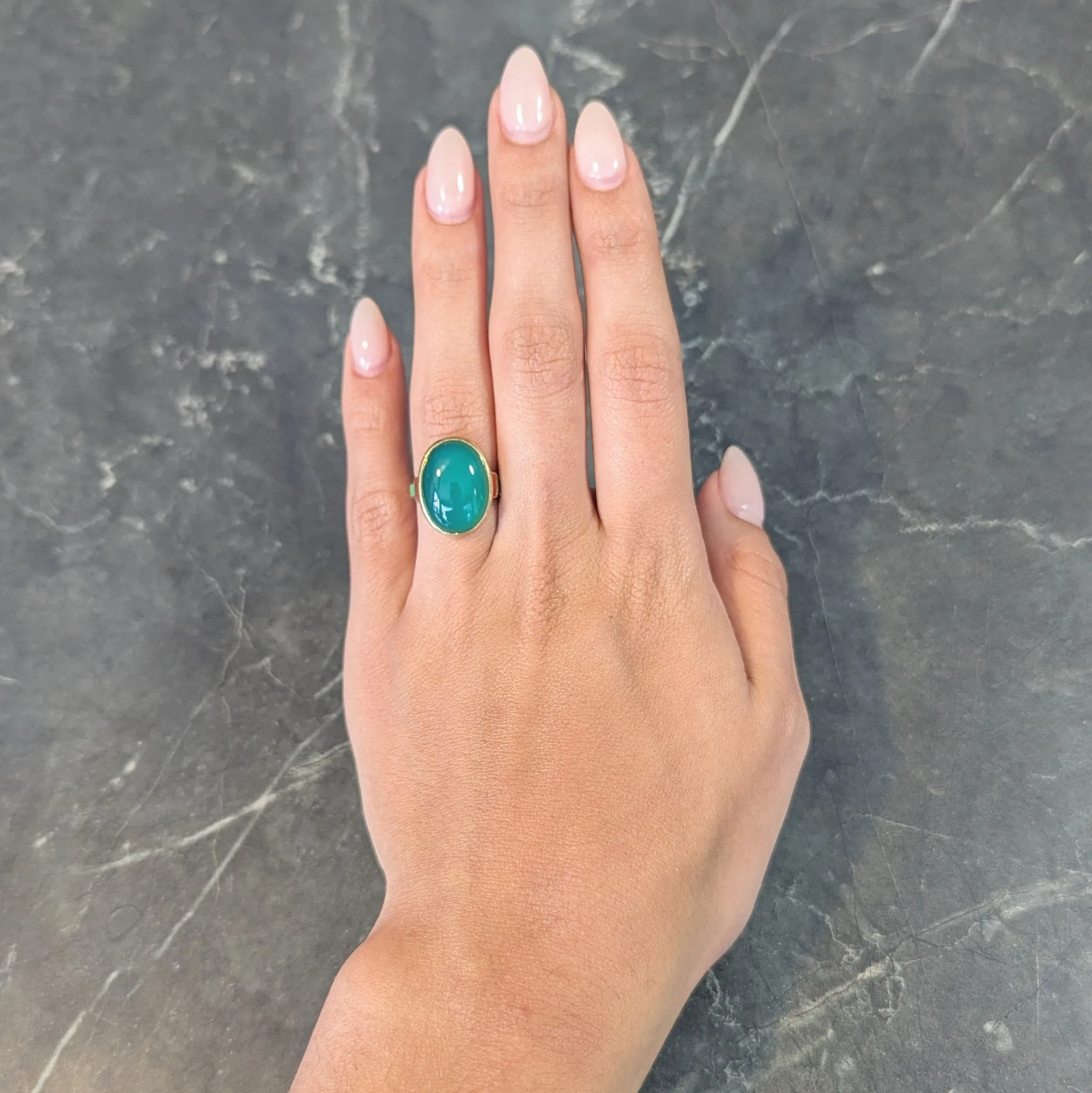 Allsopp Bros. Art Deco Chrysoprase Enamel 14 Karat Yellow Gold Antique Ring