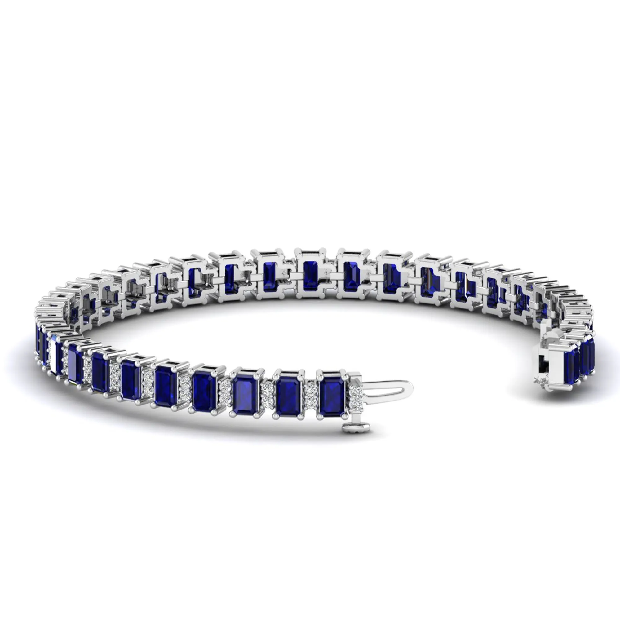 Alternating Emerald Cut Sapphire and Diamond Bracelet
