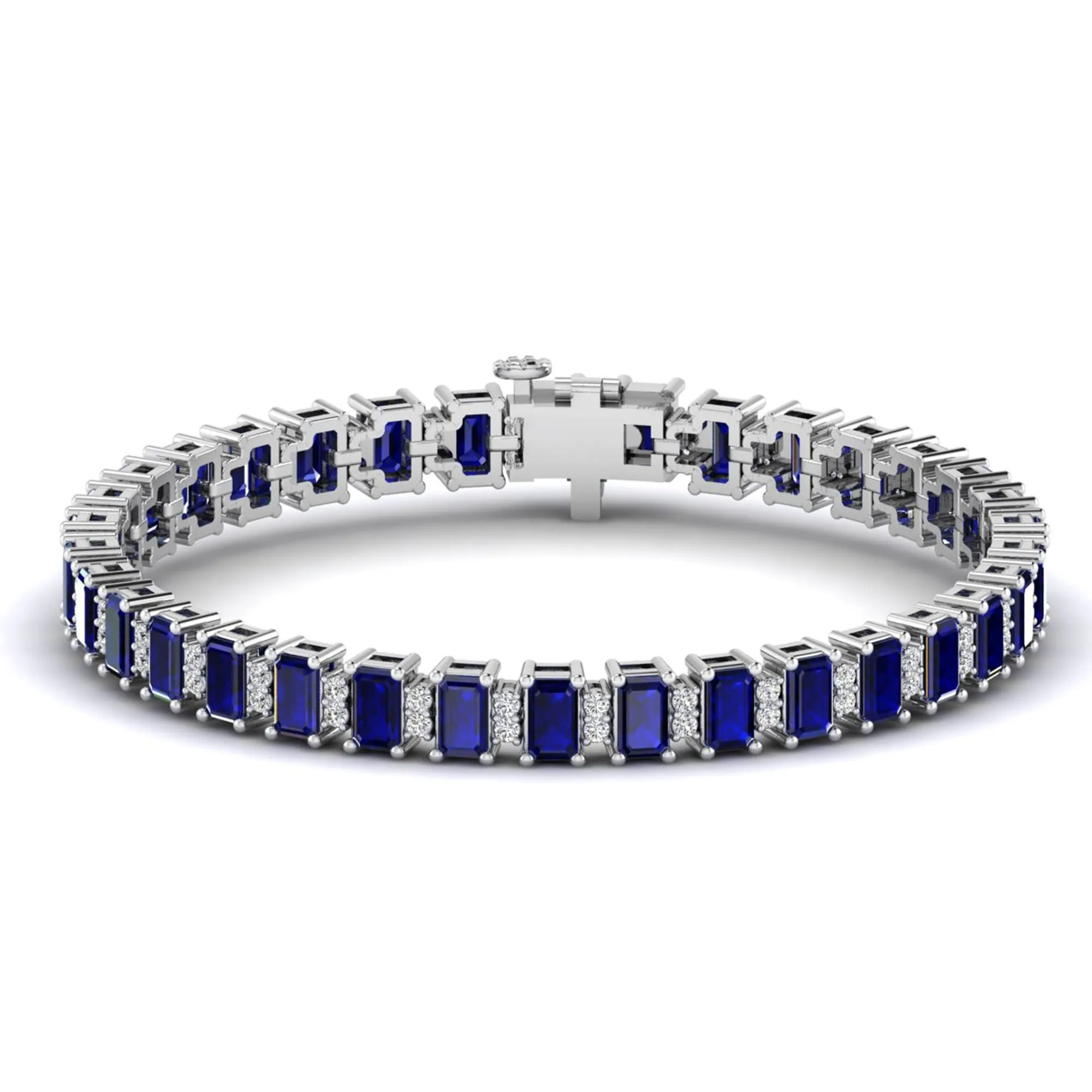 Alternating Emerald Cut Sapphire and Diamond Bracelet