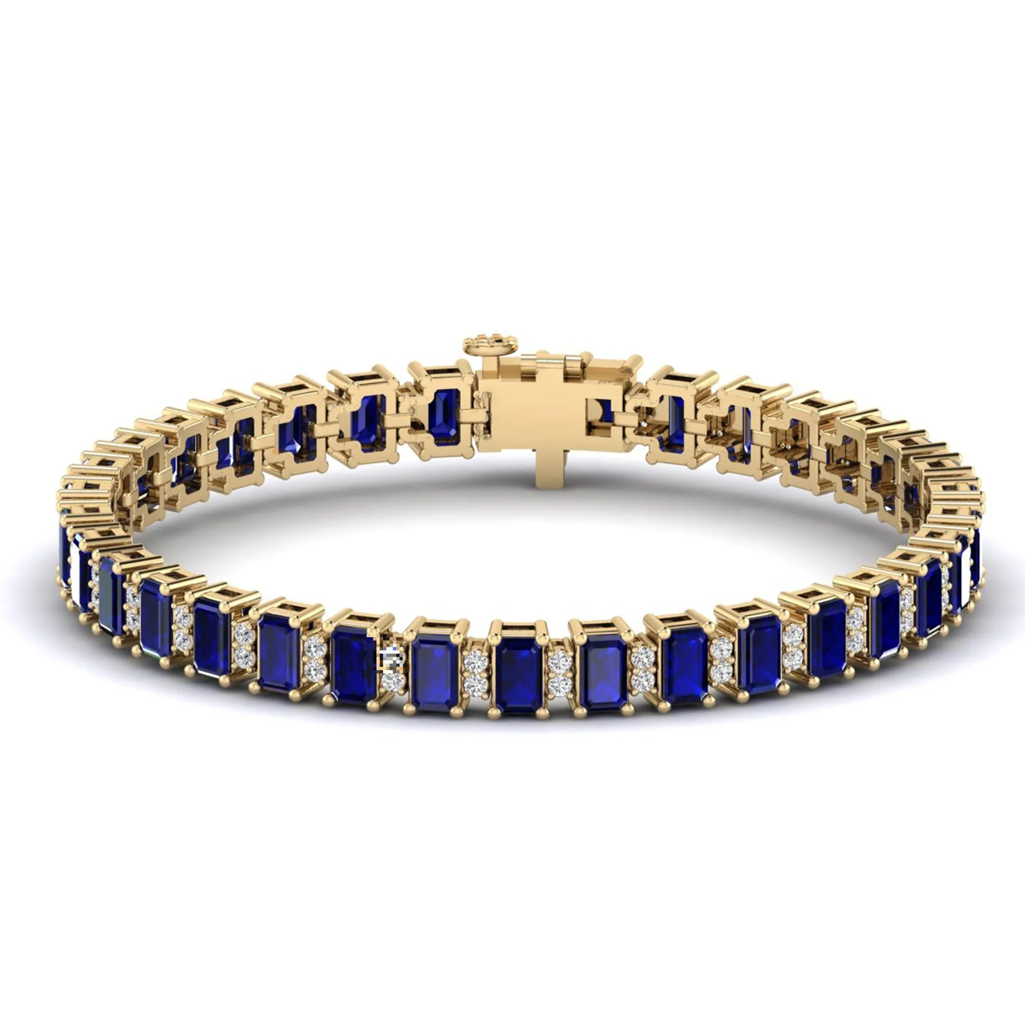 Alternating Emerald Cut Sapphire and Diamond Bracelet