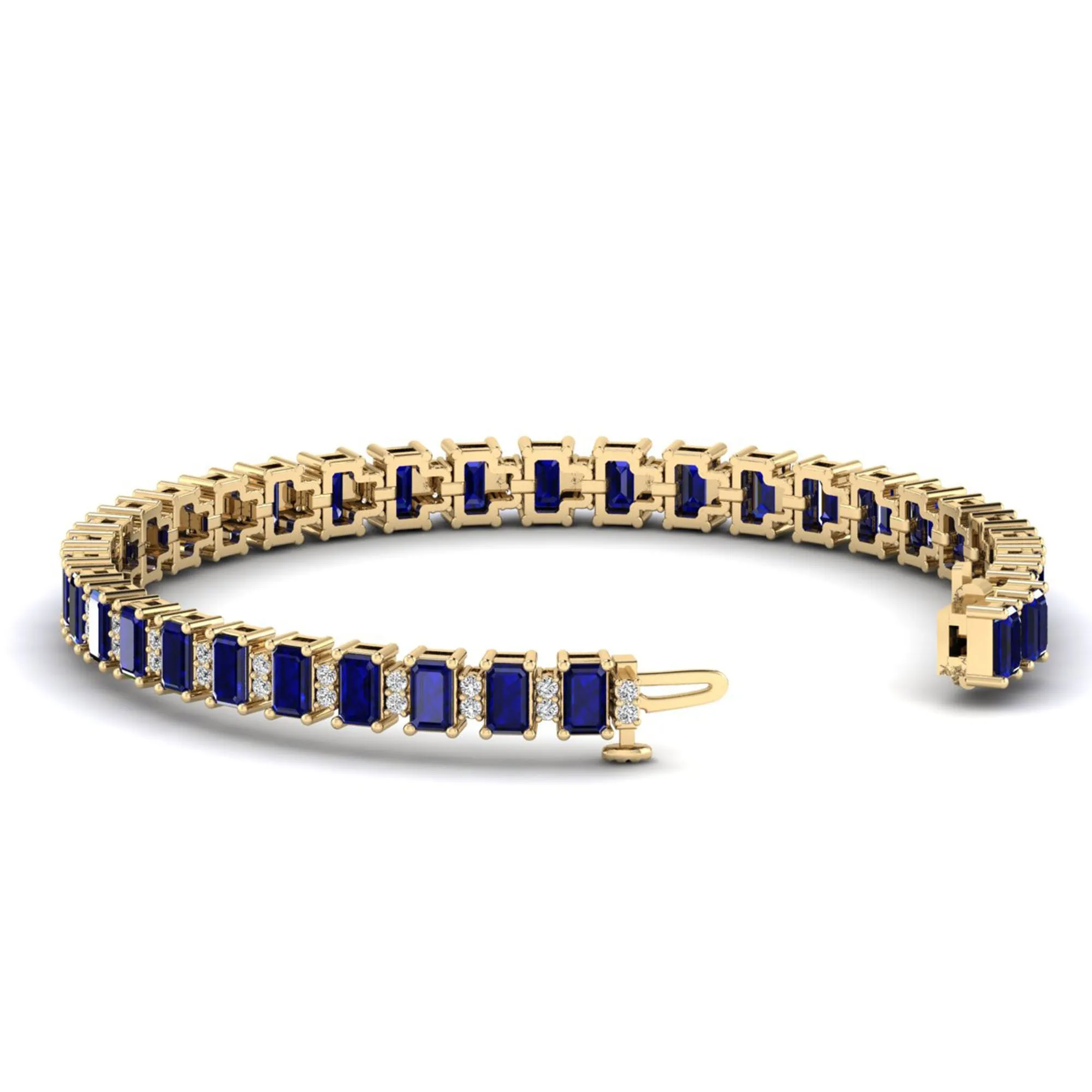 Alternating Emerald Cut Sapphire and Diamond Bracelet
