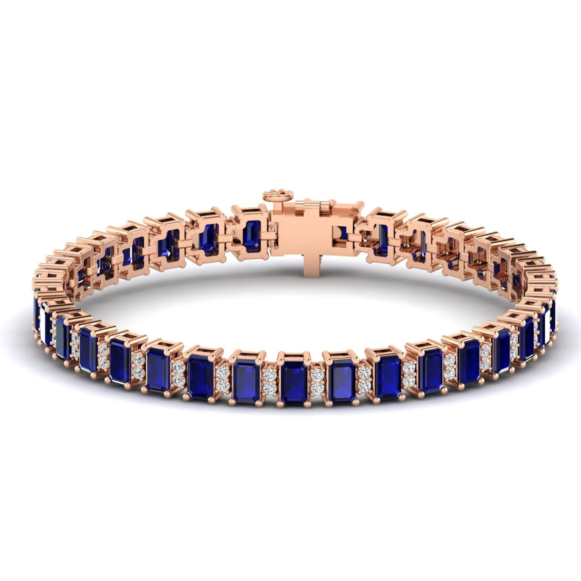 Alternating Emerald Cut Sapphire and Diamond Bracelet