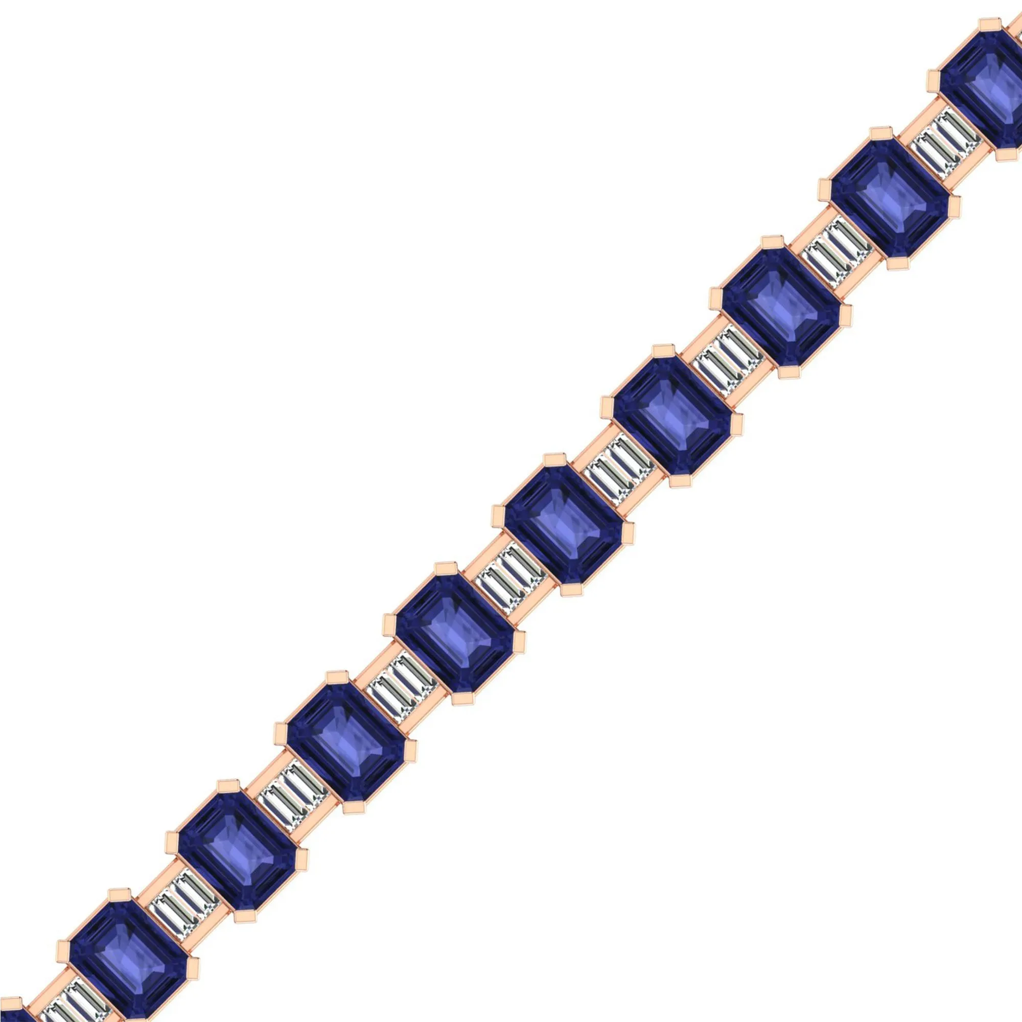 Alternating Emerald Cut Tanzanite and Baguette Diamond Tennis Bracelet