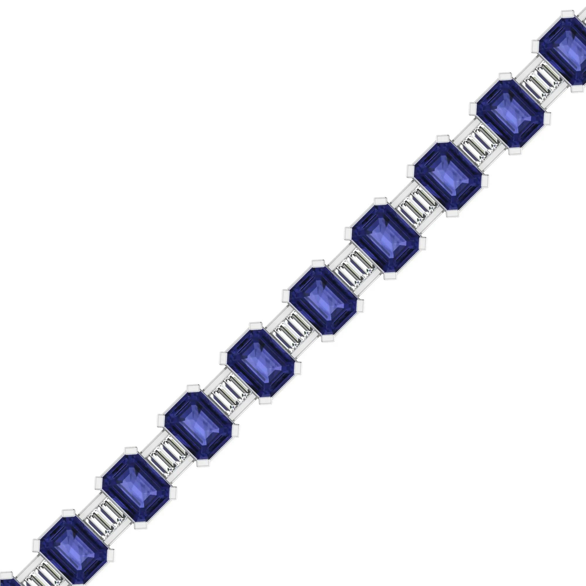 Alternating Emerald Cut Tanzanite and Baguette Diamond Tennis Bracelet