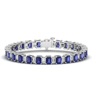 Alternating Emerald Cut Tanzanite and Baguette Diamond Tennis Bracelet