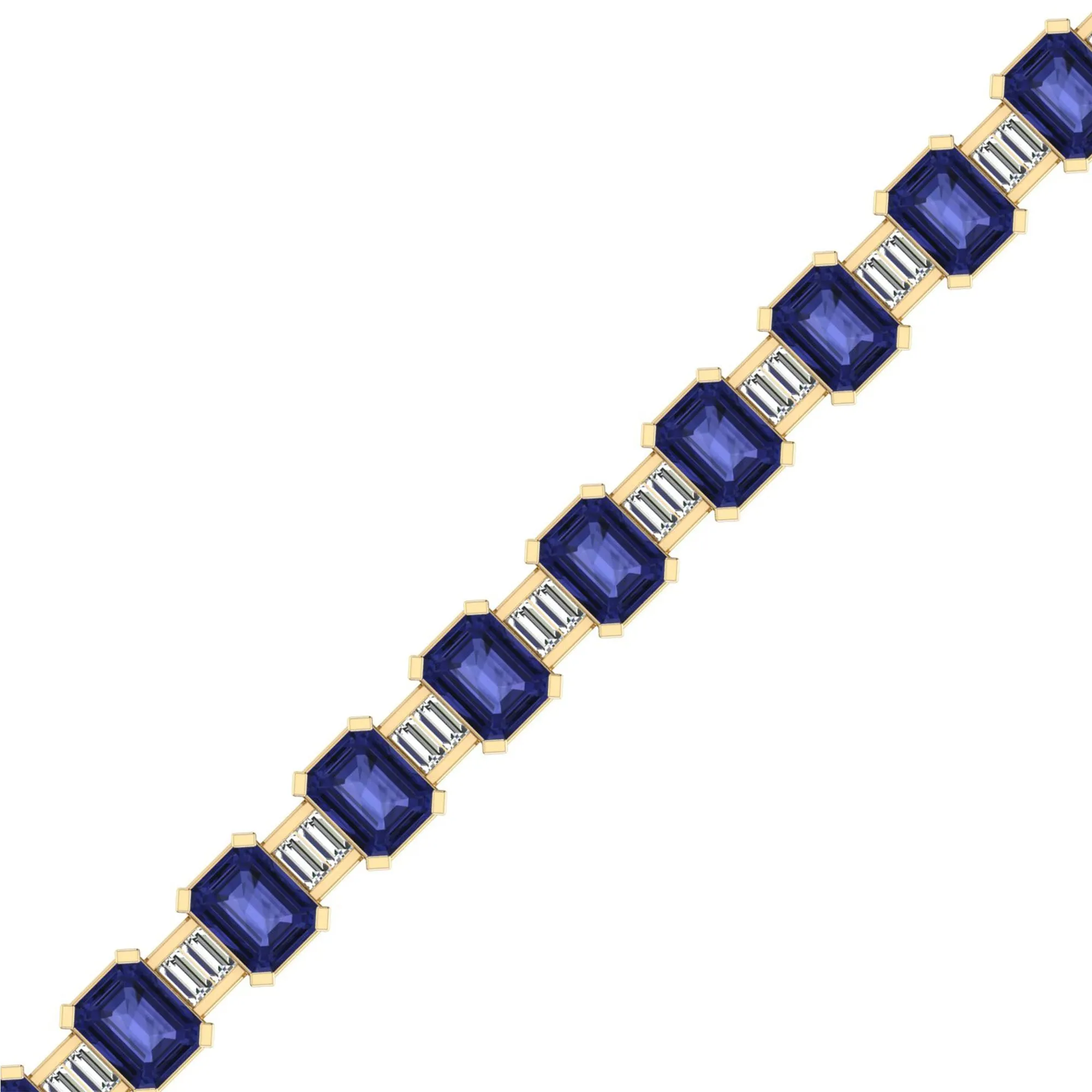 Alternating Emerald Cut Tanzanite and Baguette Diamond Tennis Bracelet