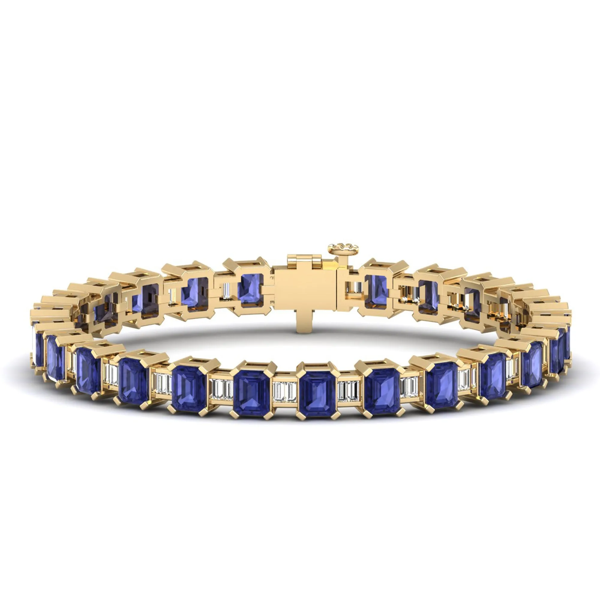 Alternating Emerald Cut Tanzanite and Baguette Diamond Tennis Bracelet