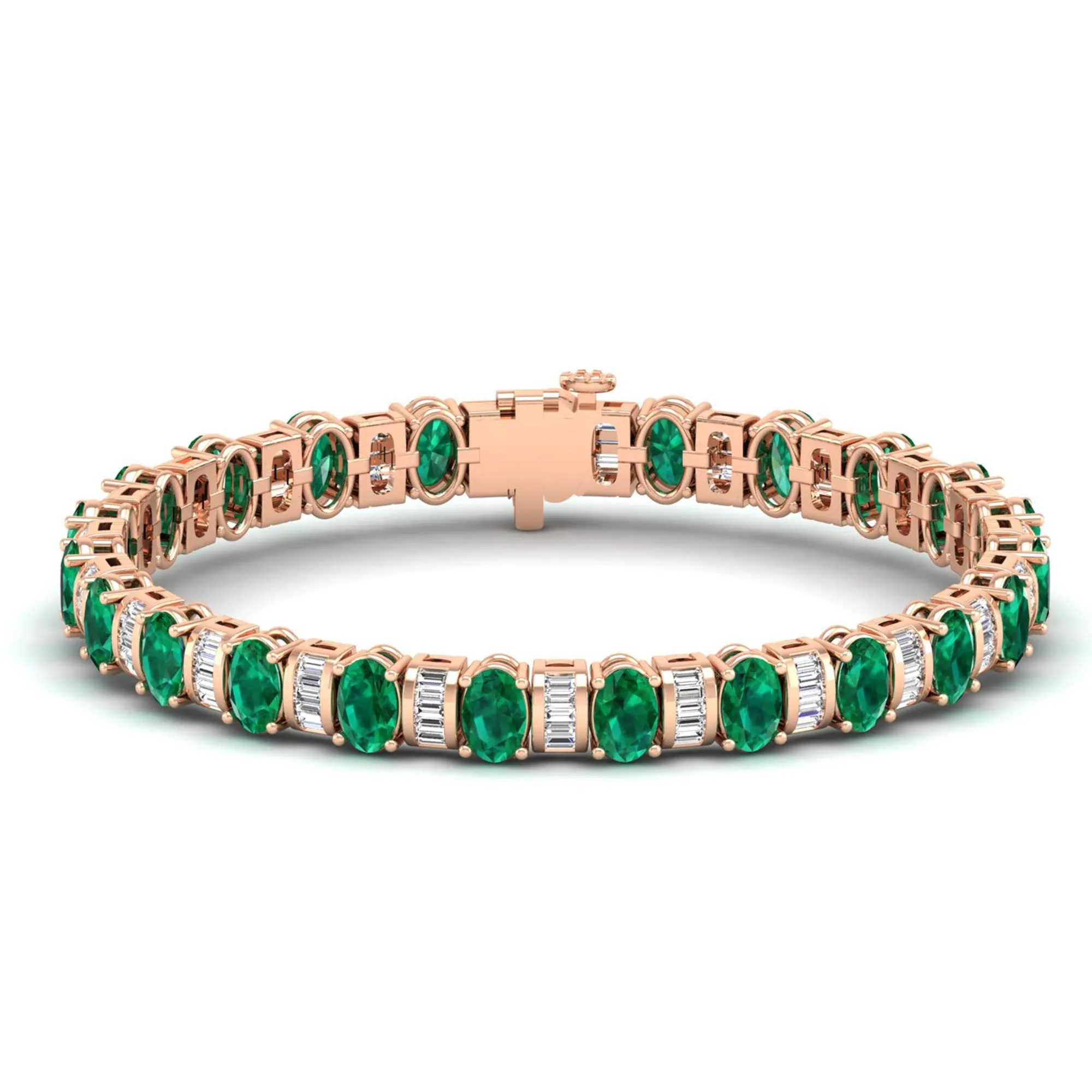 Alternating Oval Emerald and Baguette Diamond Tennis Bracelet
