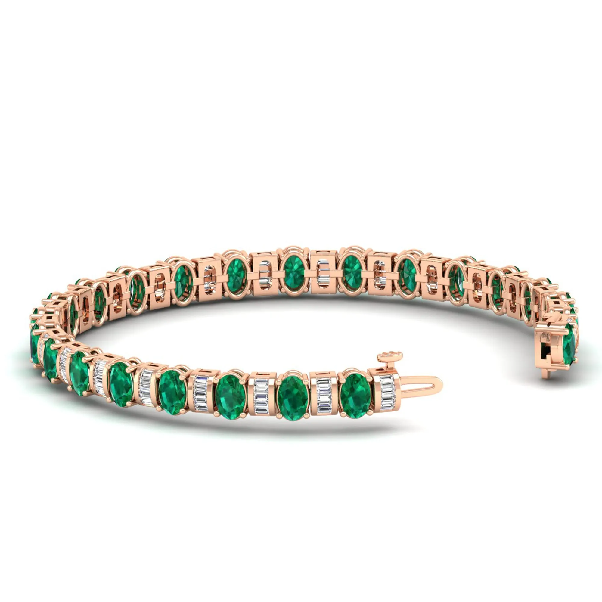 Alternating Oval Emerald and Baguette Diamond Tennis Bracelet