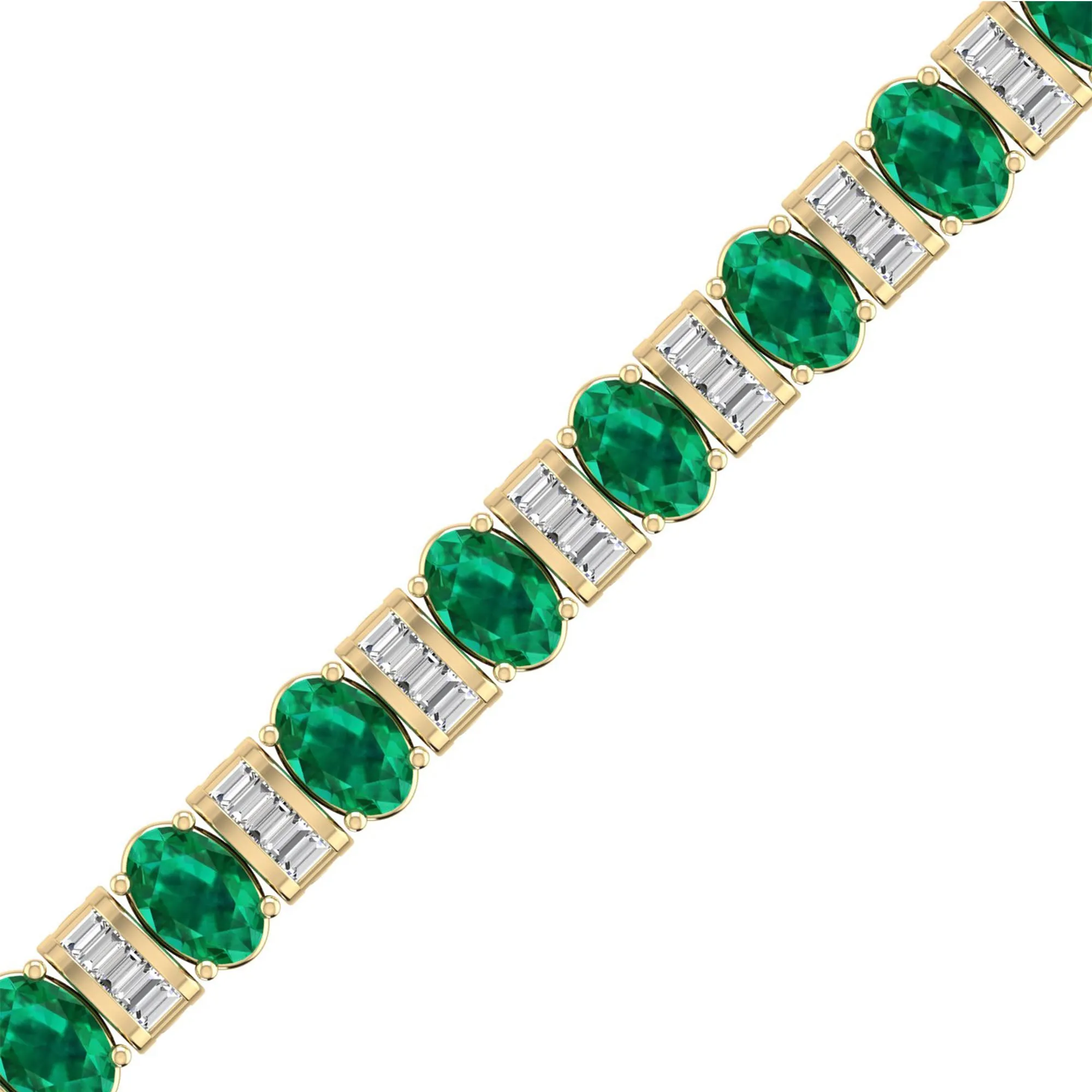 Alternating Oval Emerald and Baguette Diamond Tennis Bracelet
