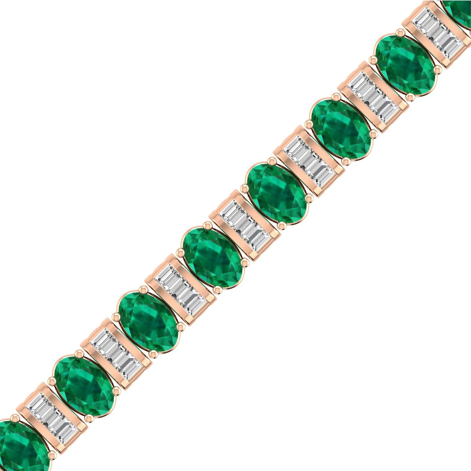 Alternating Oval Emerald and Baguette Diamond Tennis Bracelet