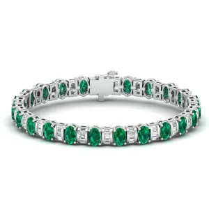 Alternating Oval Emerald and Baguette Diamond Tennis Bracelet