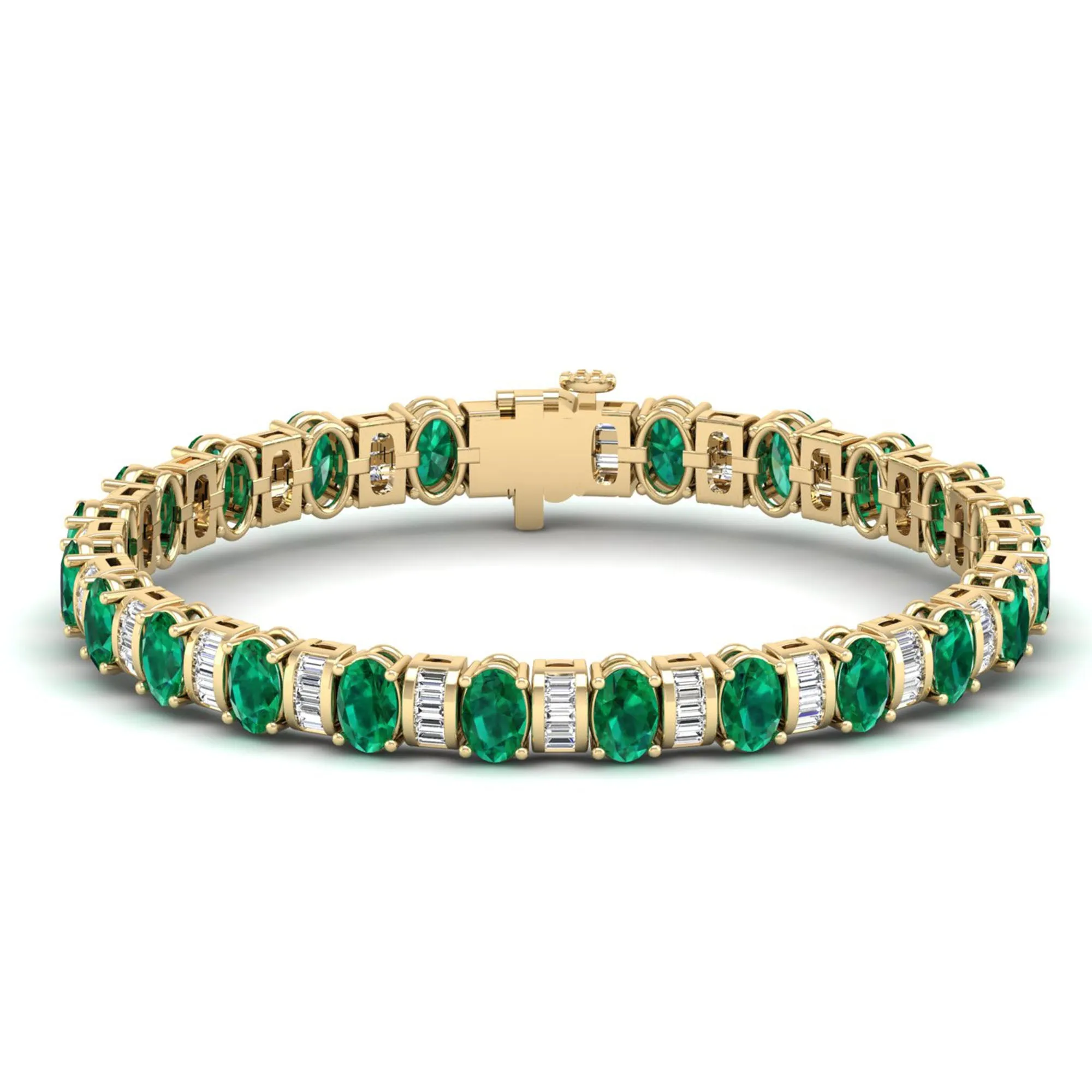 Alternating Oval Emerald and Baguette Diamond Tennis Bracelet
