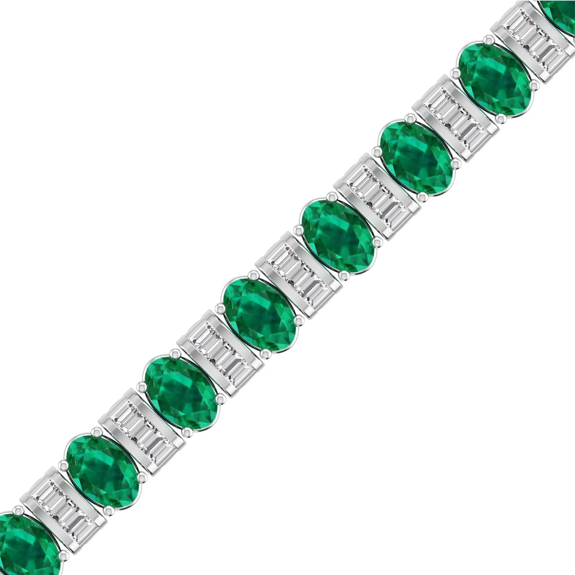 Alternating Oval Emerald and Baguette Diamond Tennis Bracelet