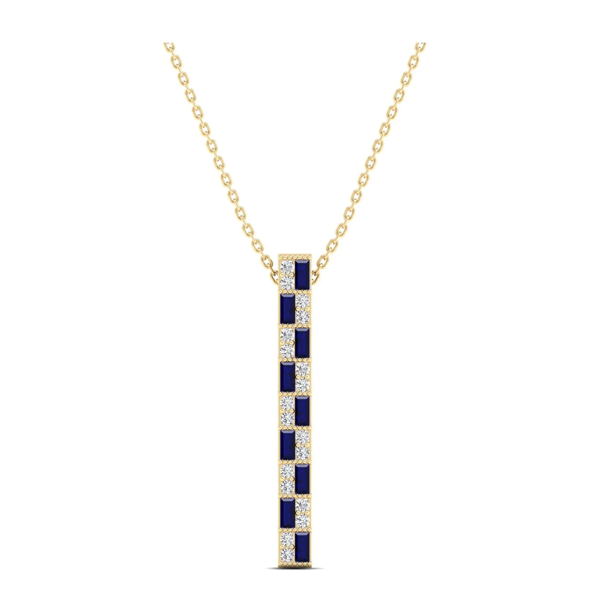 Alternating Sapphire and Diamond Vertical Bar Pendant