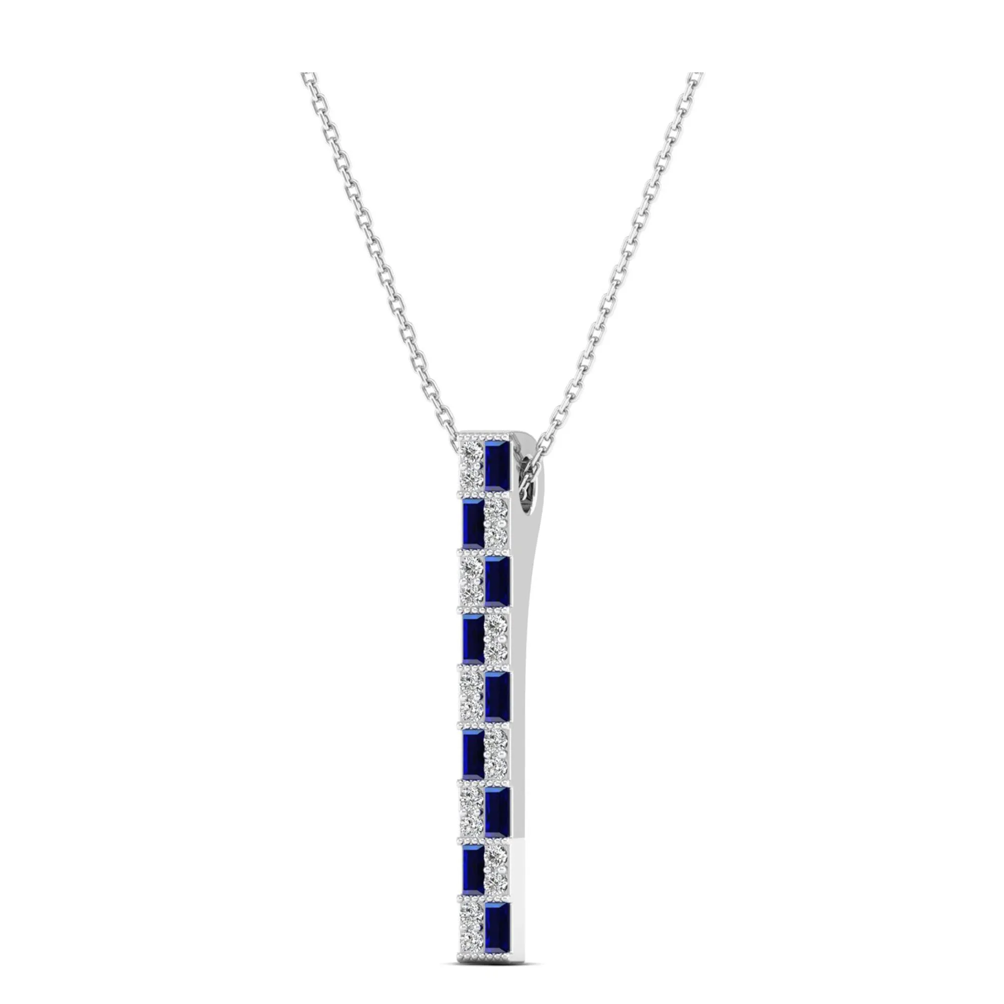 Alternating Sapphire and Diamond Vertical Bar Pendant