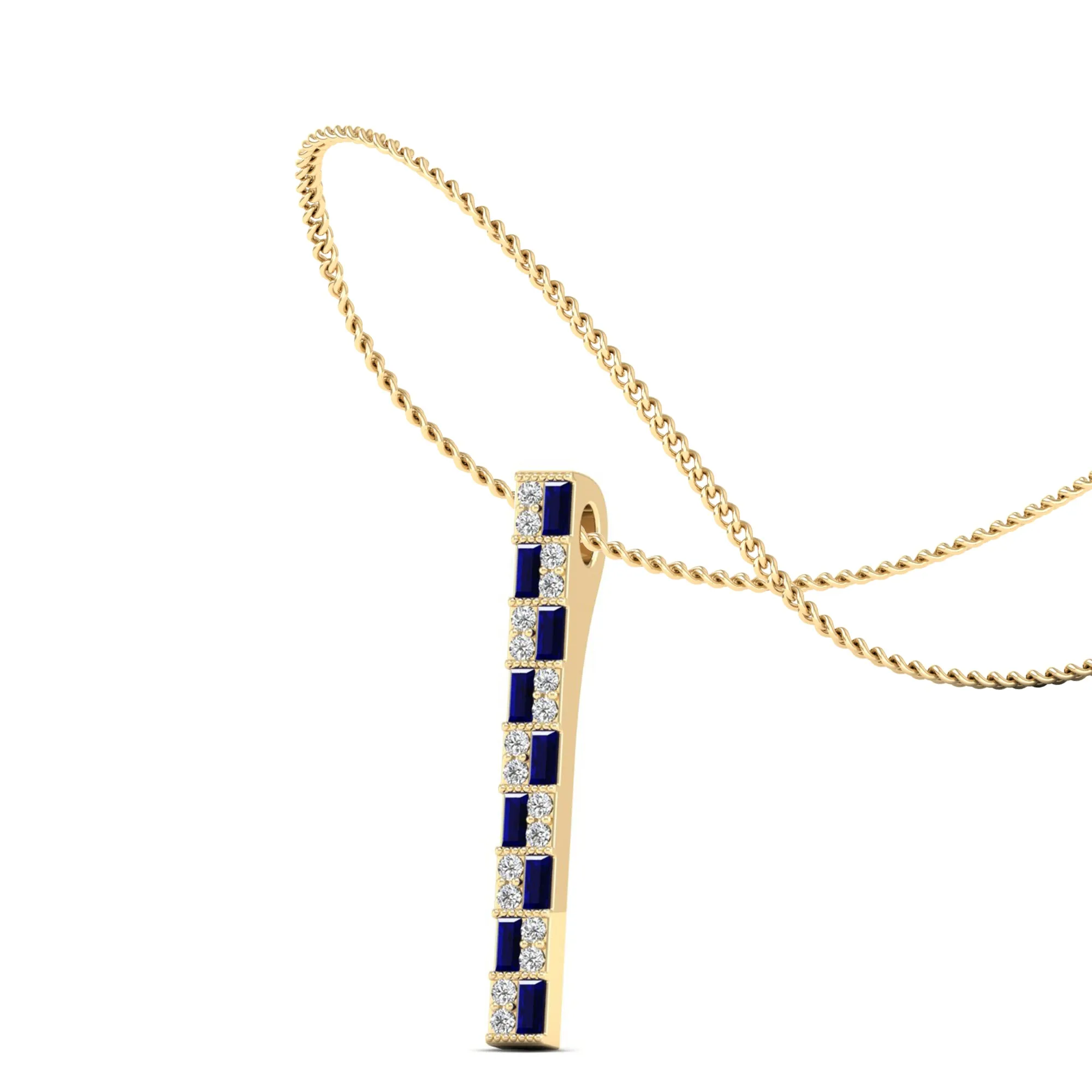 Alternating Sapphire and Diamond Vertical Bar Pendant