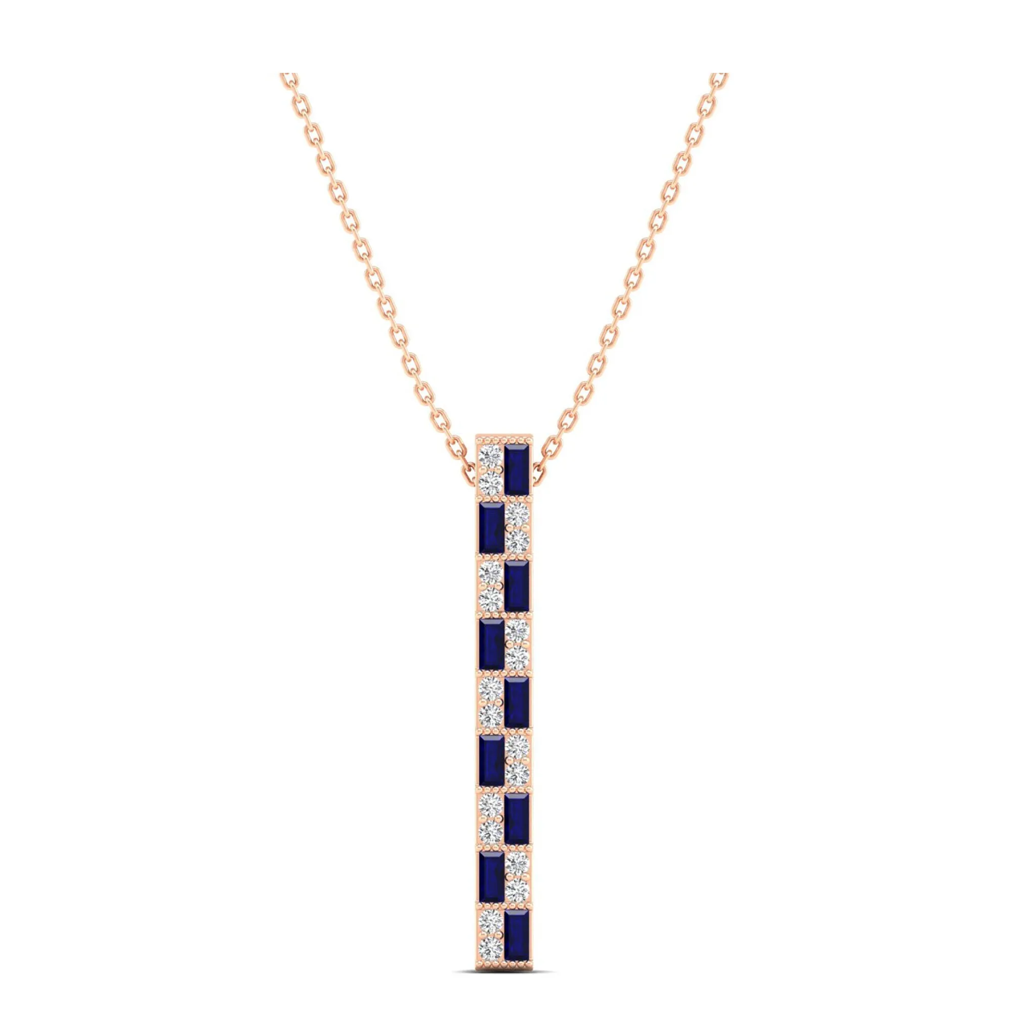 Alternating Sapphire and Diamond Vertical Bar Pendant