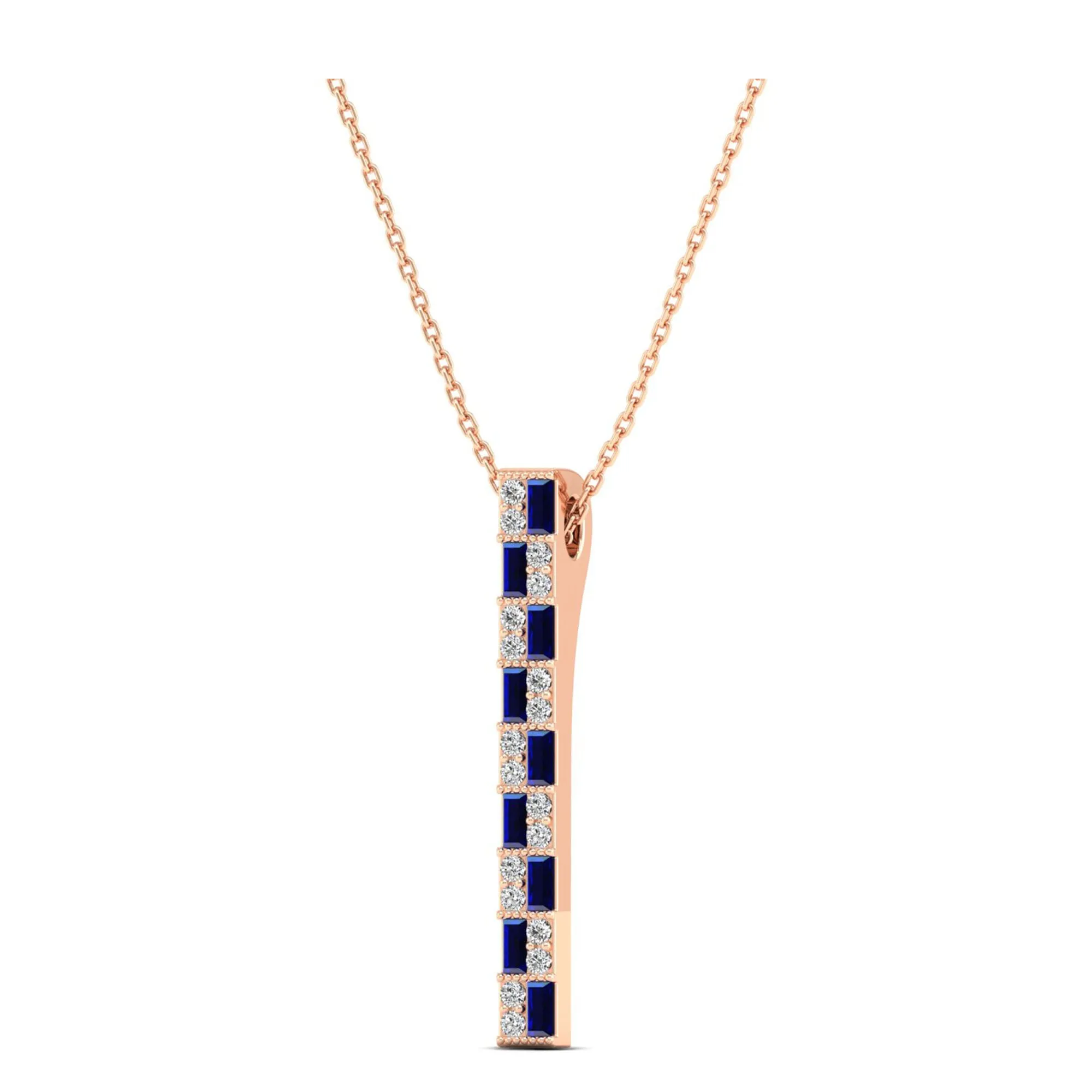 Alternating Sapphire and Diamond Vertical Bar Pendant