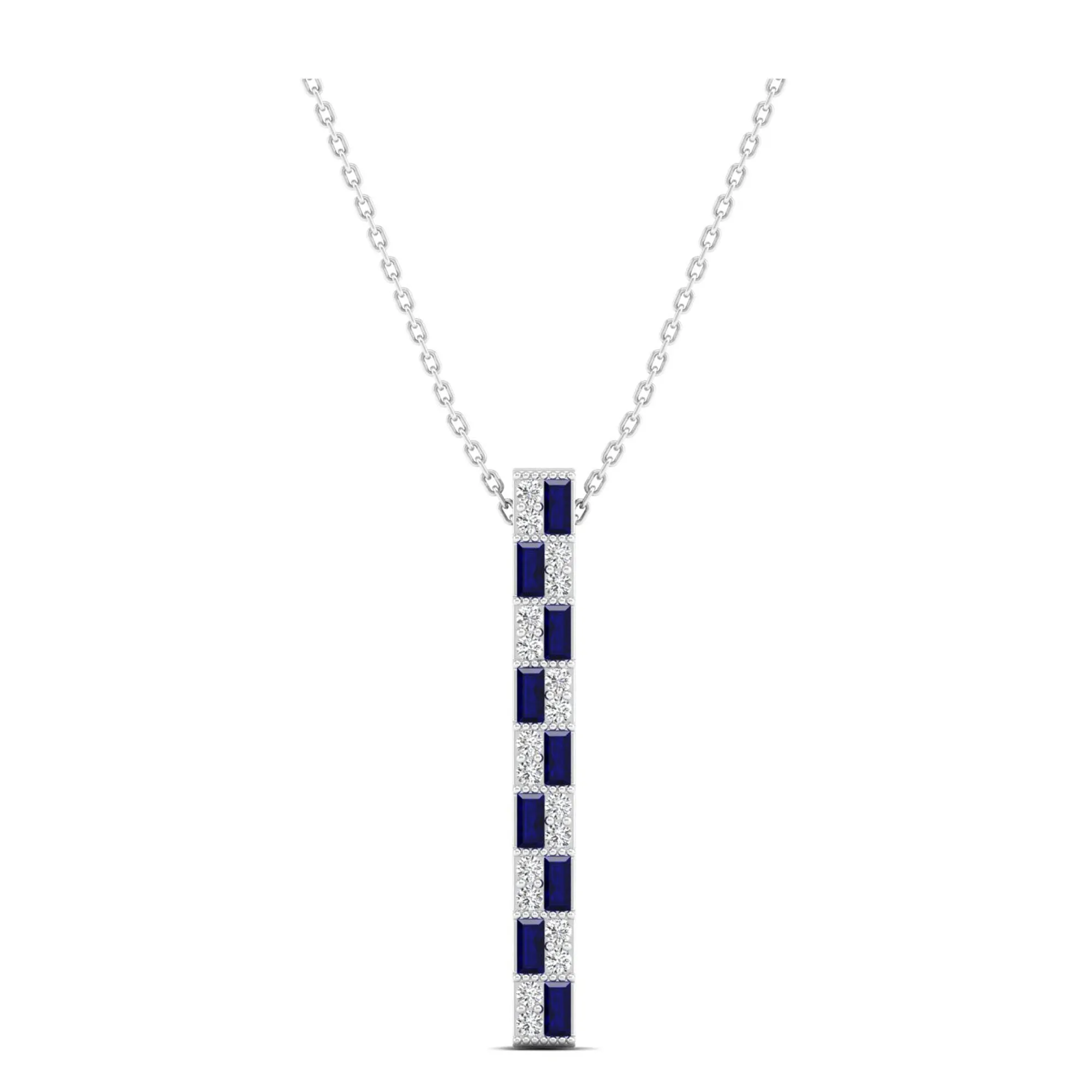 Alternating Sapphire and Diamond Vertical Bar Pendant