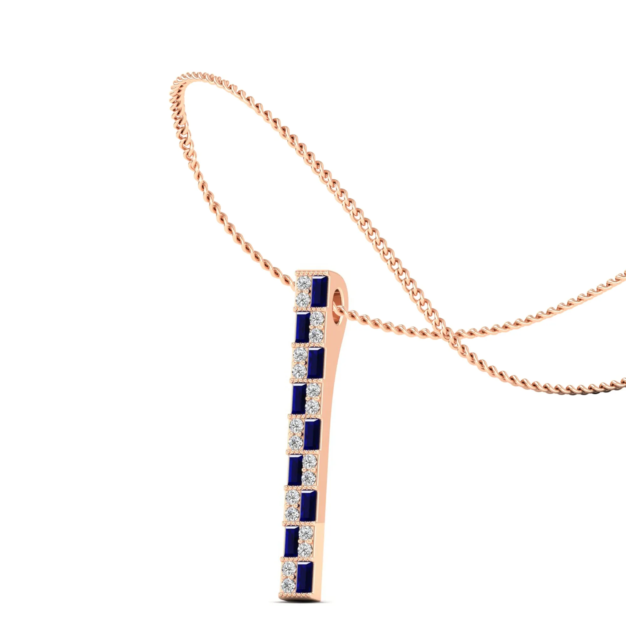Alternating Sapphire and Diamond Vertical Bar Pendant