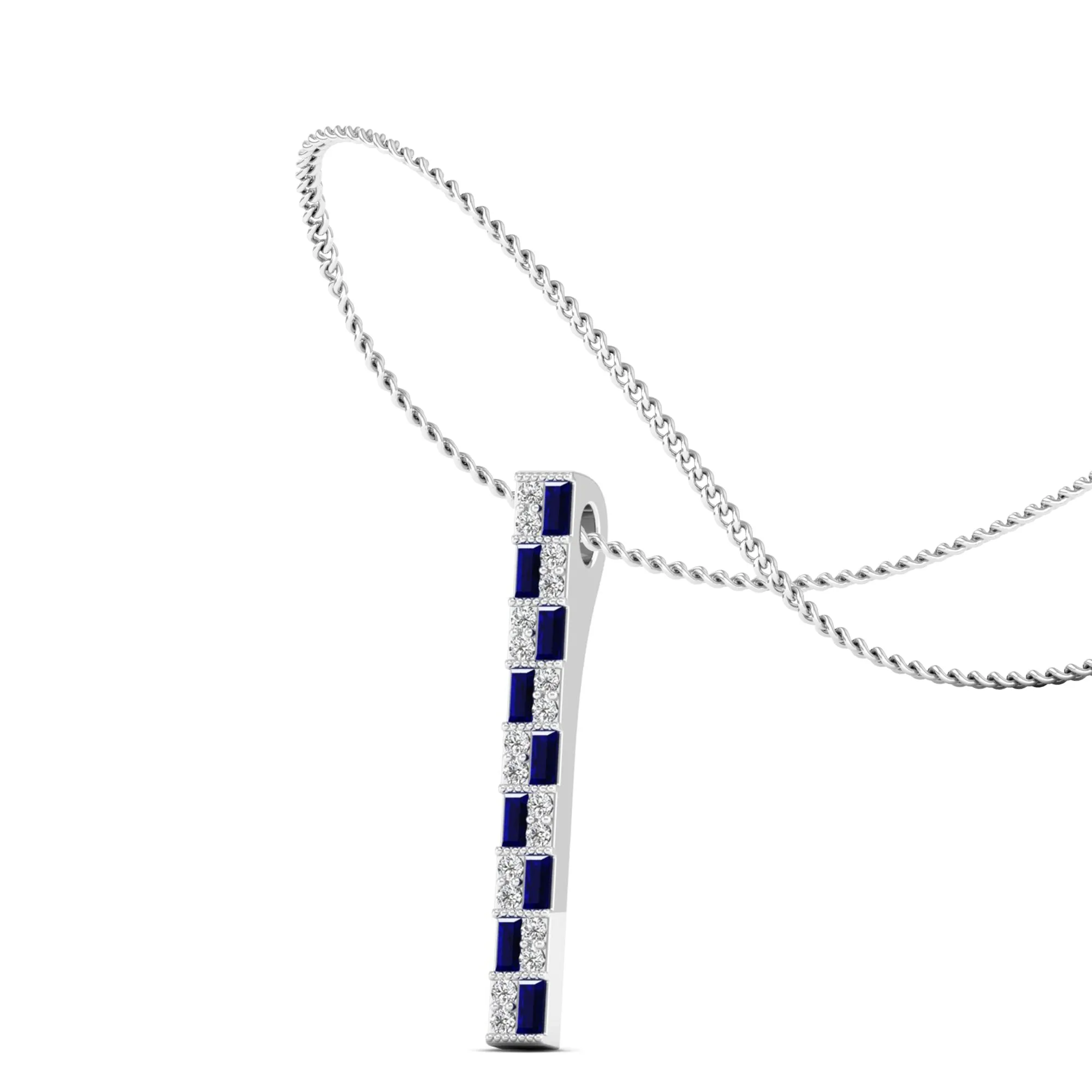 Alternating Sapphire and Diamond Vertical Bar Pendant