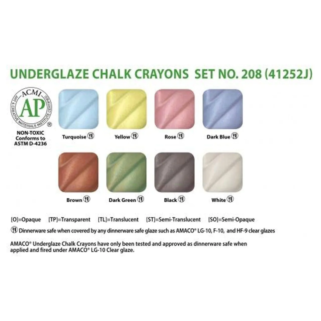 AMACO  Underglaze Chalk Crayon Set No 208