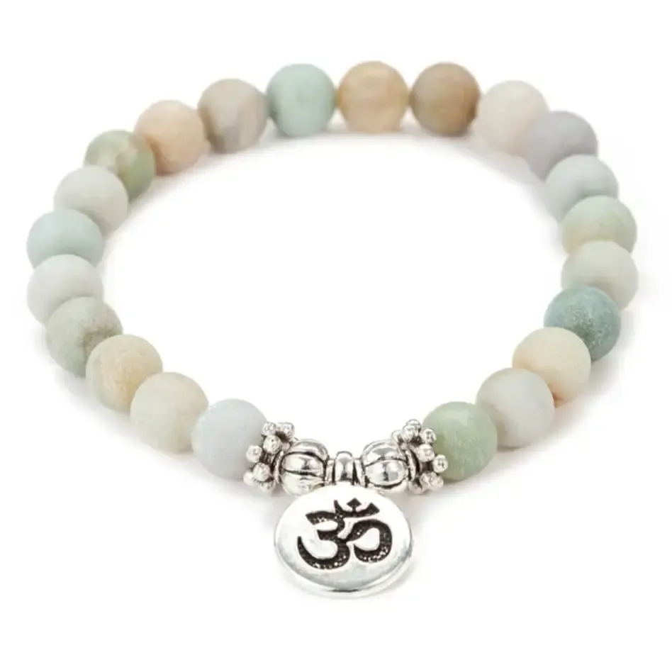 Amazonite Mala Beads Bracelet with Lotus Charm