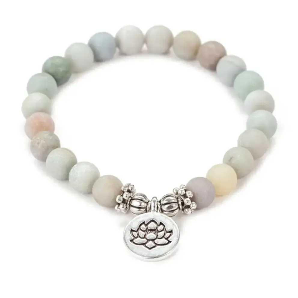 Amazonite Mala Beads Bracelet with Lotus Charm