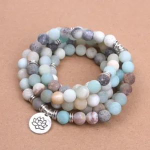 Amazonite Mala Beads Bracelet with Lotus Charm
