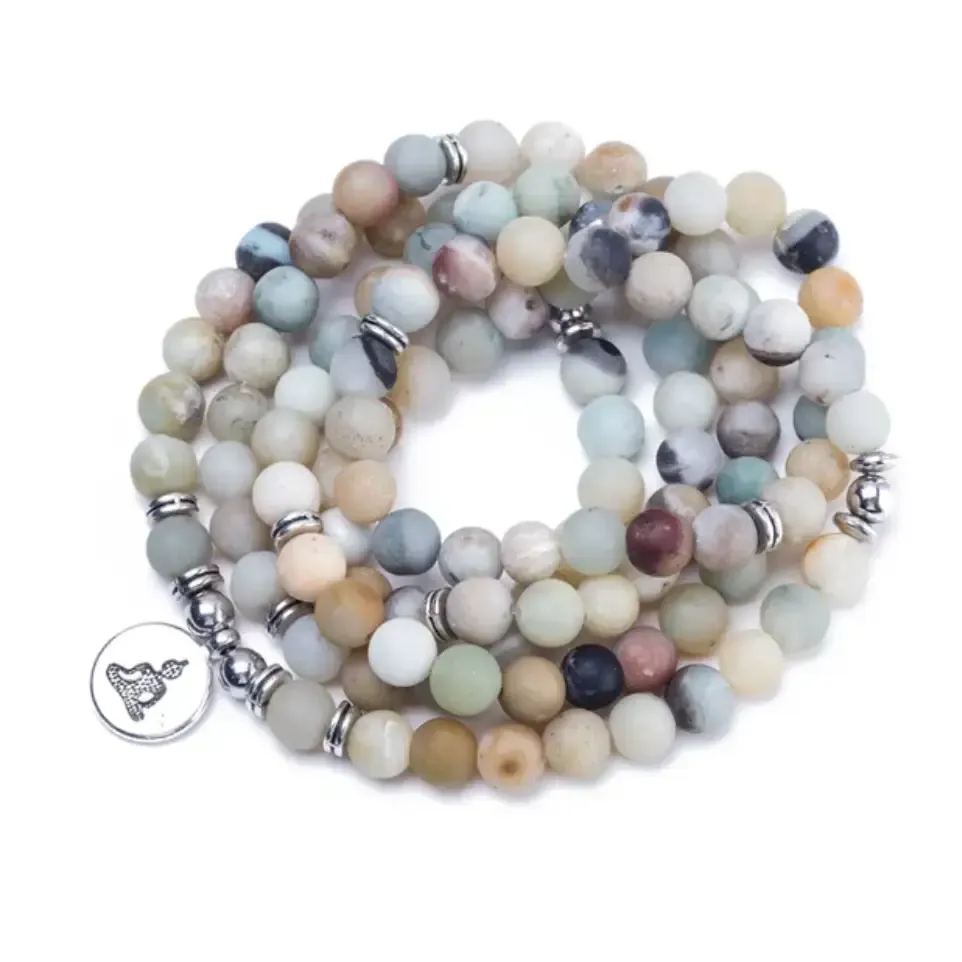 Amazonite Mala Beads Bracelet with Lotus Charm