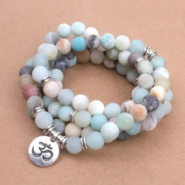 Amazonite Mala Beads Bracelet with Lotus Charm
