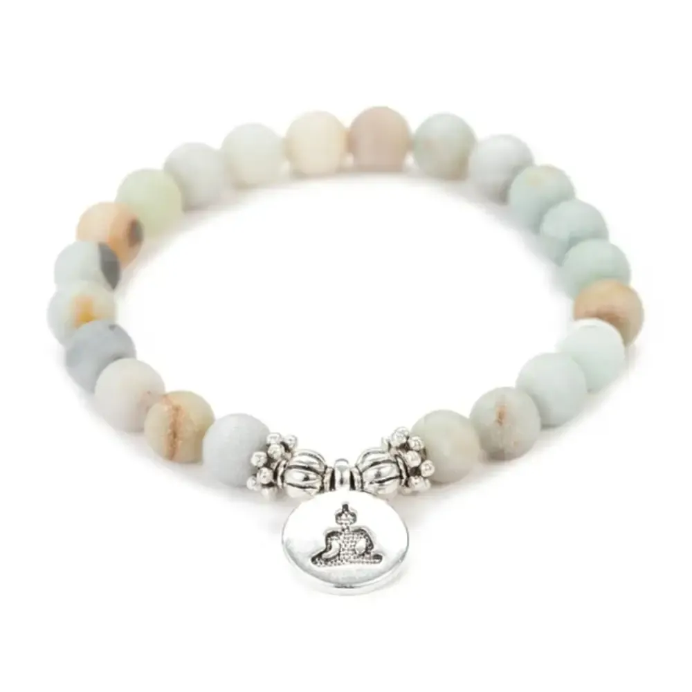 Amazonite Mala Beads Bracelet with Lotus Charm