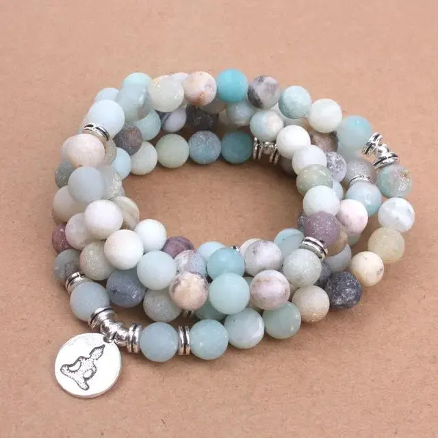 Amazonite Mala Beads Bracelet with Lotus Charm