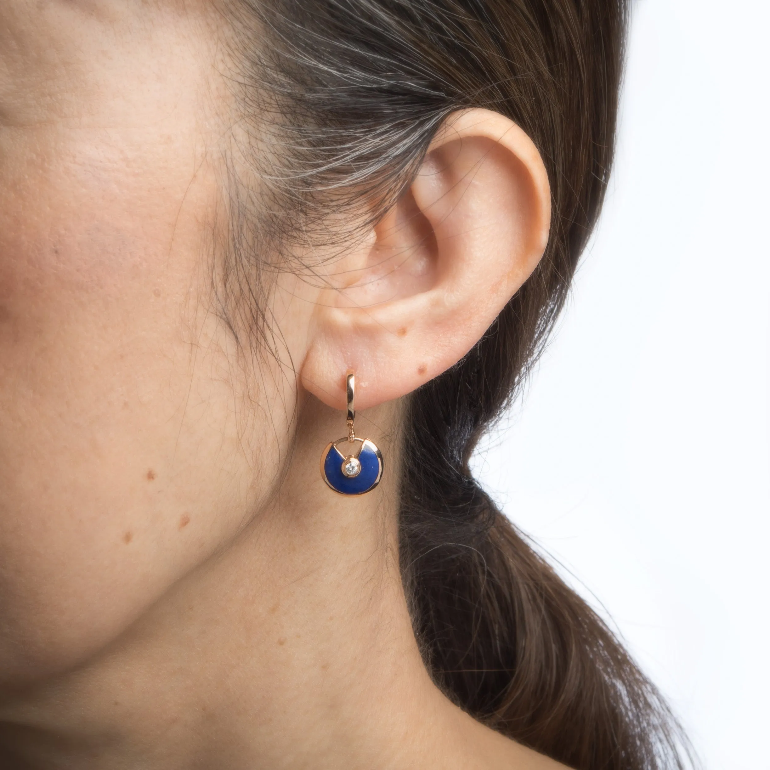 Amulette De Cartier Earrings Lapis Lazuli Diamond 18k Rose Gold Estate Jewelry