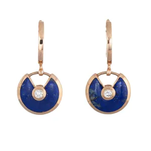 Amulette De Cartier Earrings Lapis Lazuli Diamond 18k Rose Gold Estate Jewelry