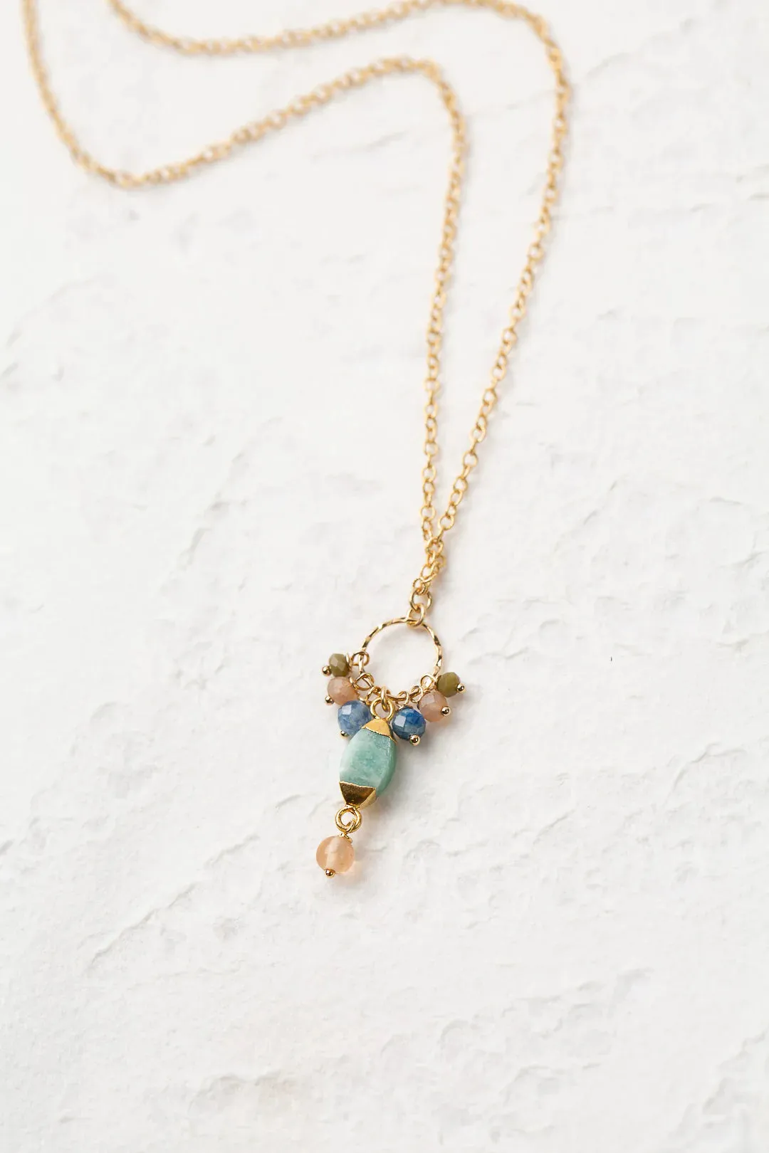 ANNE VAUGHAN WATERFALL 15-17" KYANITE, CZECH GLASS WITH AMAZONITE CLUSTER NECKLACE