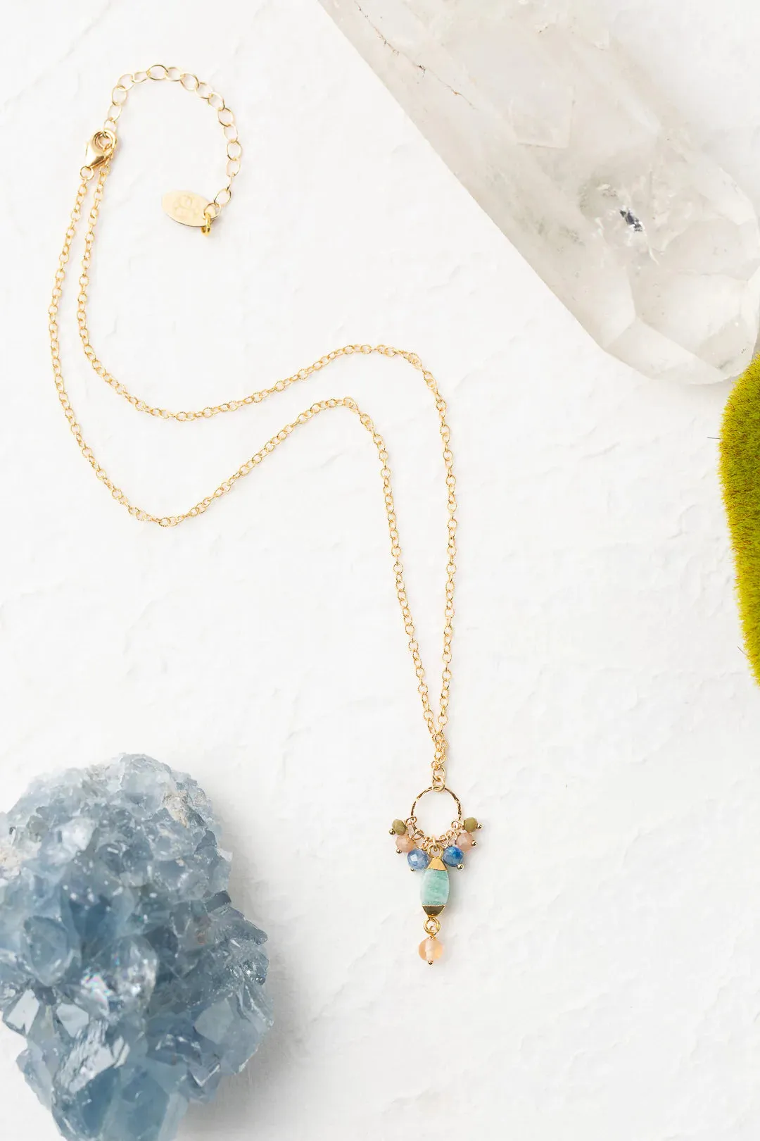 ANNE VAUGHAN WATERFALL 15-17" KYANITE, CZECH GLASS WITH AMAZONITE CLUSTER NECKLACE
