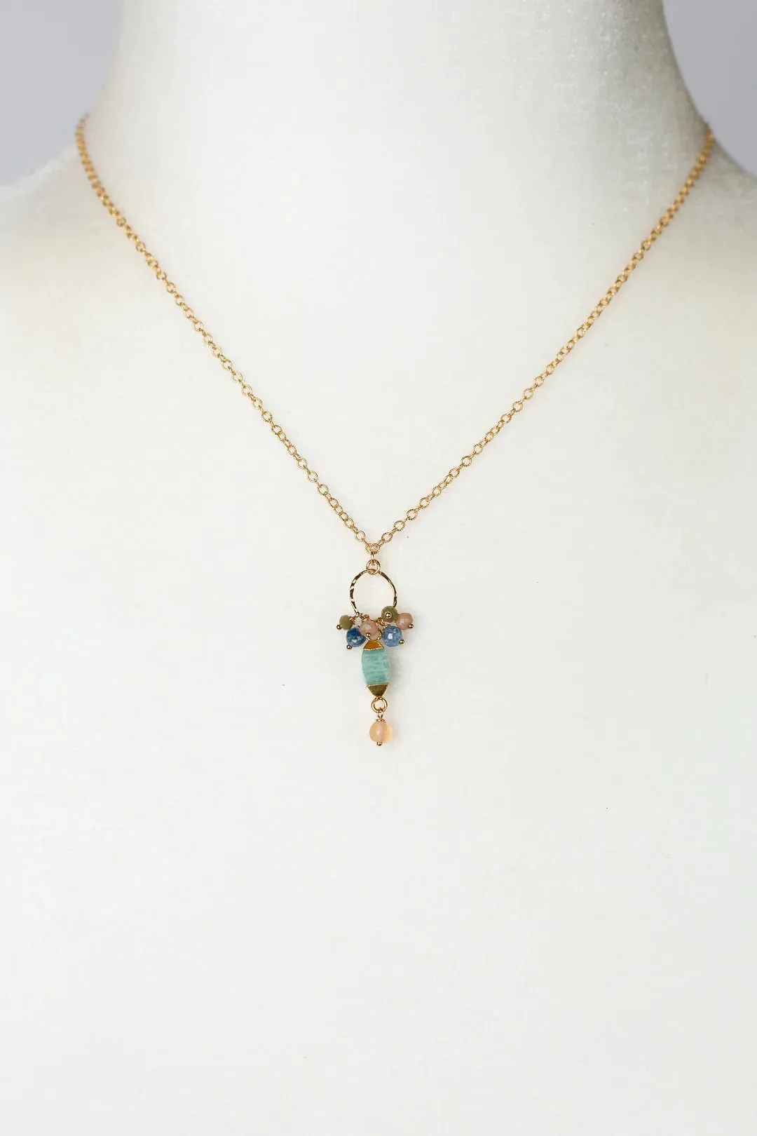 ANNE VAUGHAN WATERFALL 15-17" KYANITE, CZECH GLASS WITH AMAZONITE CLUSTER NECKLACE
