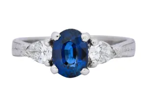 Antique 2.35 CTW Sapphire Diamond Gold Platinum Three Stone Ring