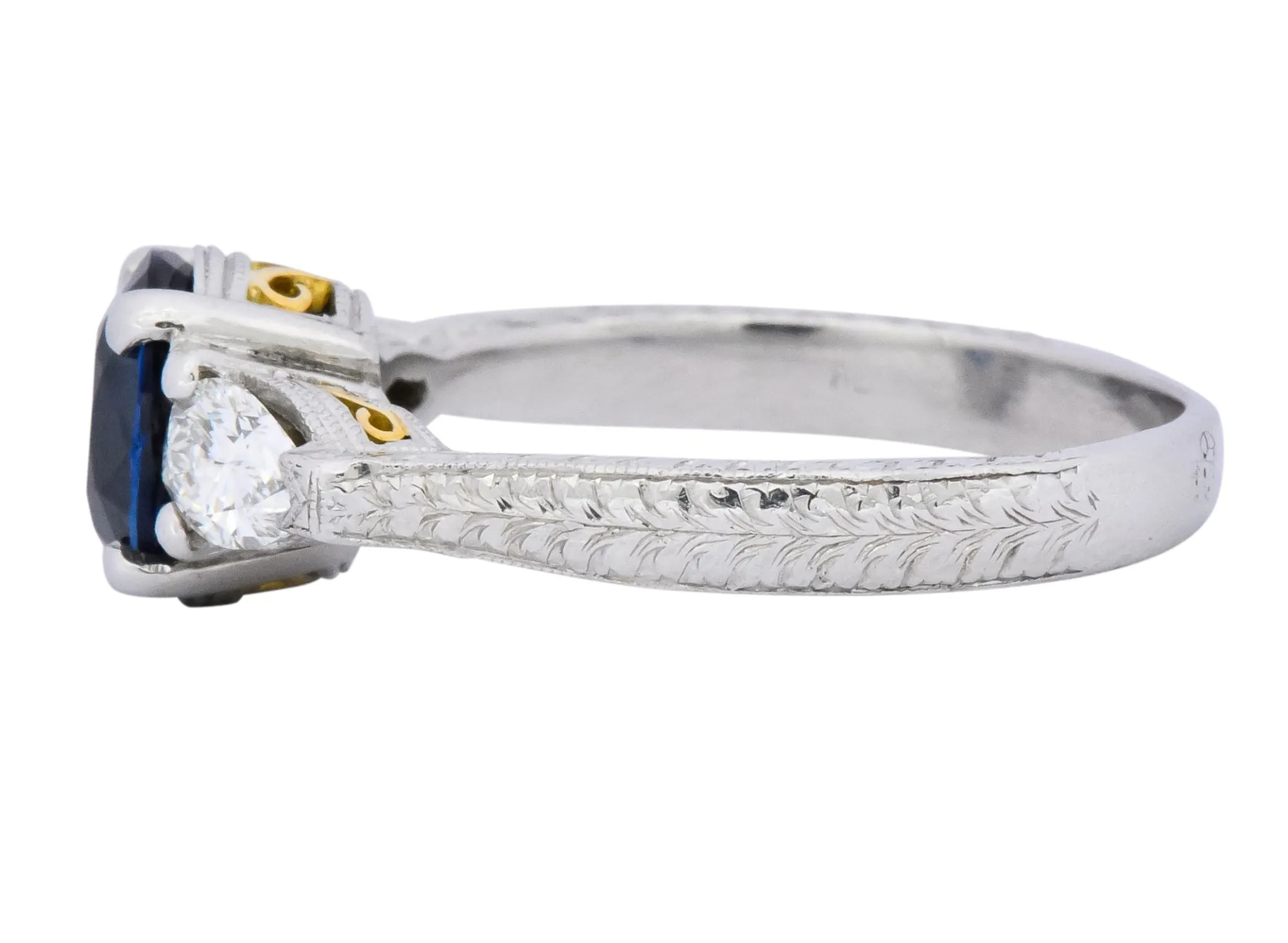 Antique 2.35 CTW Sapphire Diamond Gold Platinum Three Stone Ring