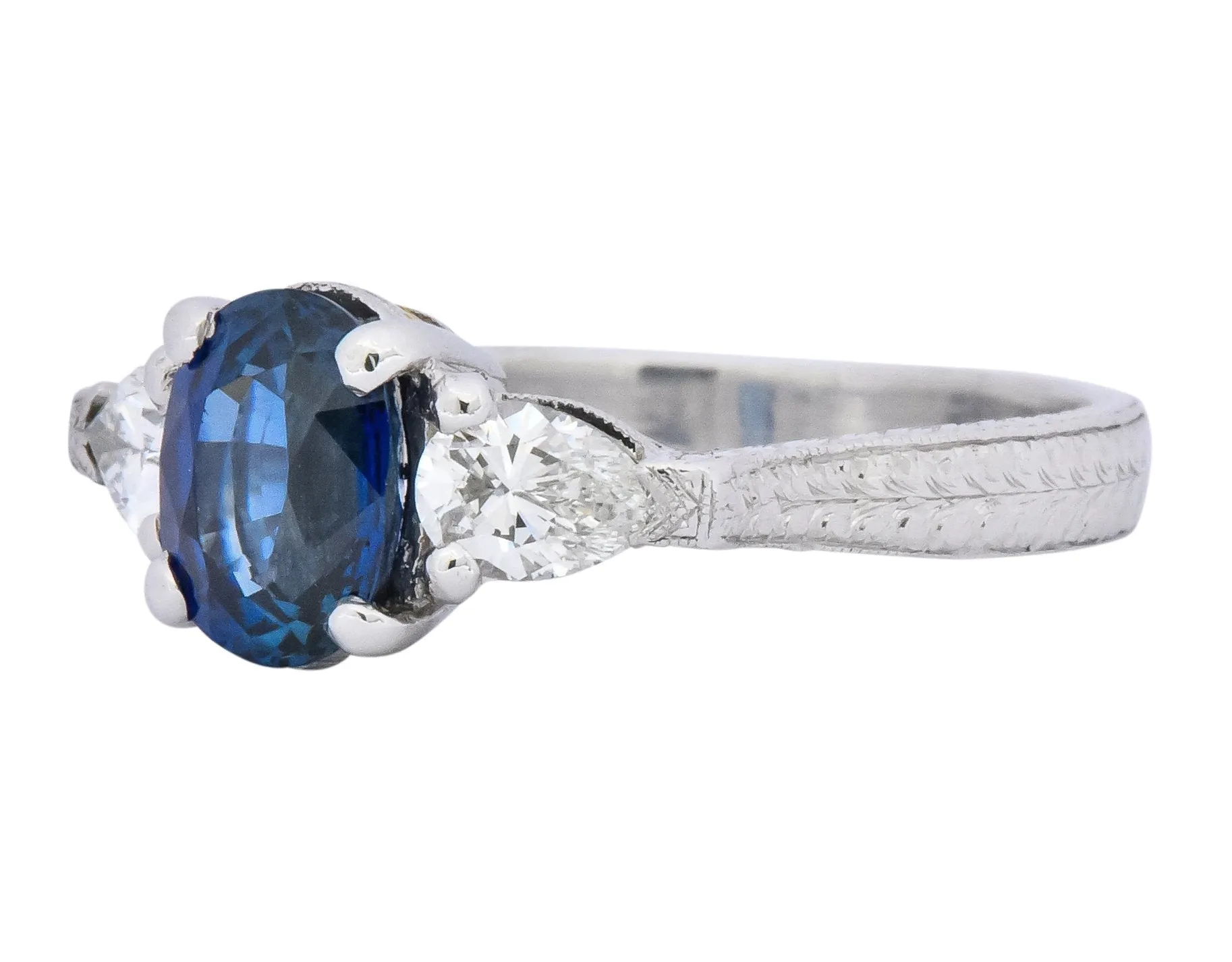 Antique 2.35 CTW Sapphire Diamond Gold Platinum Three Stone Ring