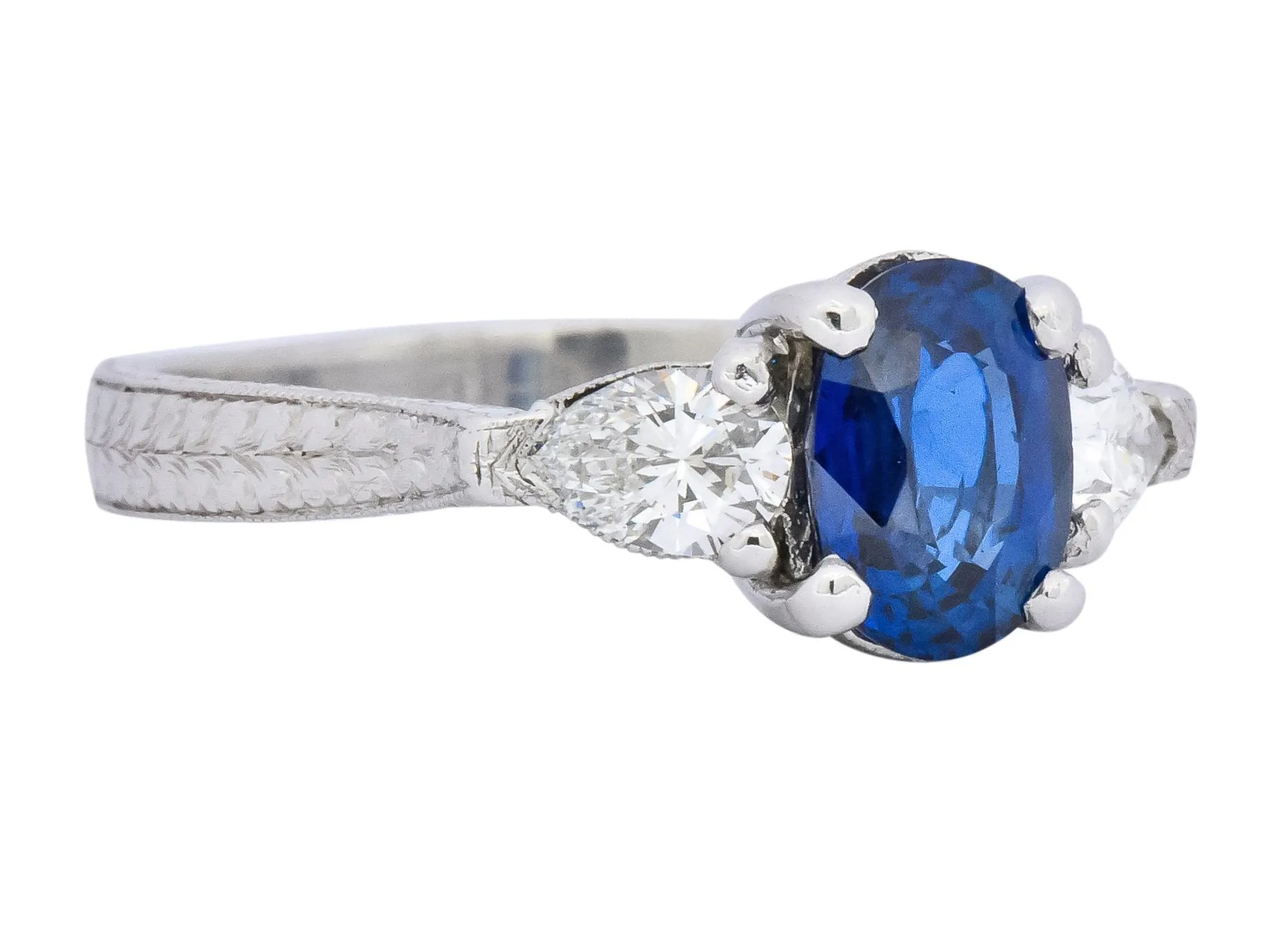 Antique 2.35 CTW Sapphire Diamond Gold Platinum Three Stone Ring