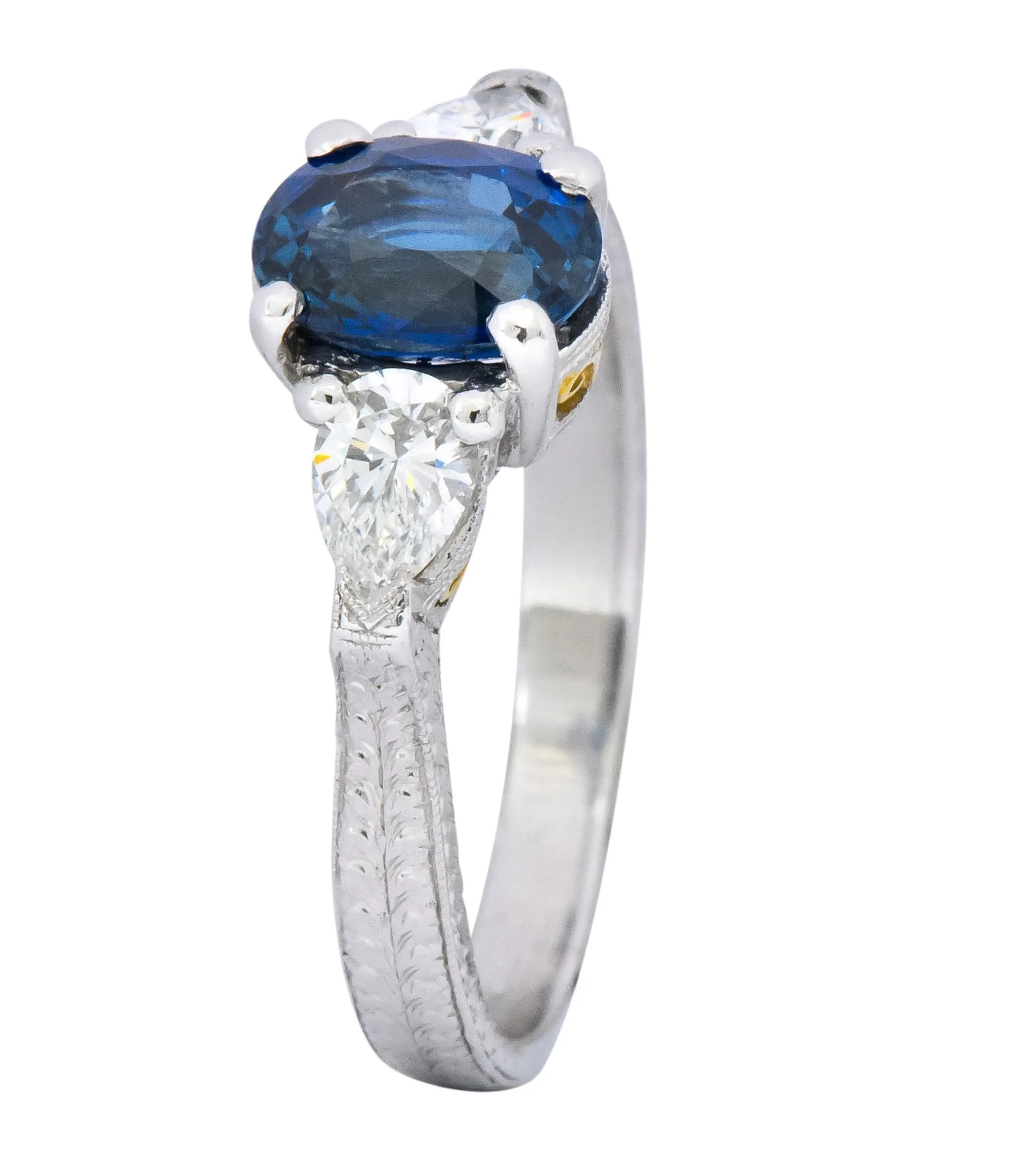 Antique 2.35 CTW Sapphire Diamond Gold Platinum Three Stone Ring