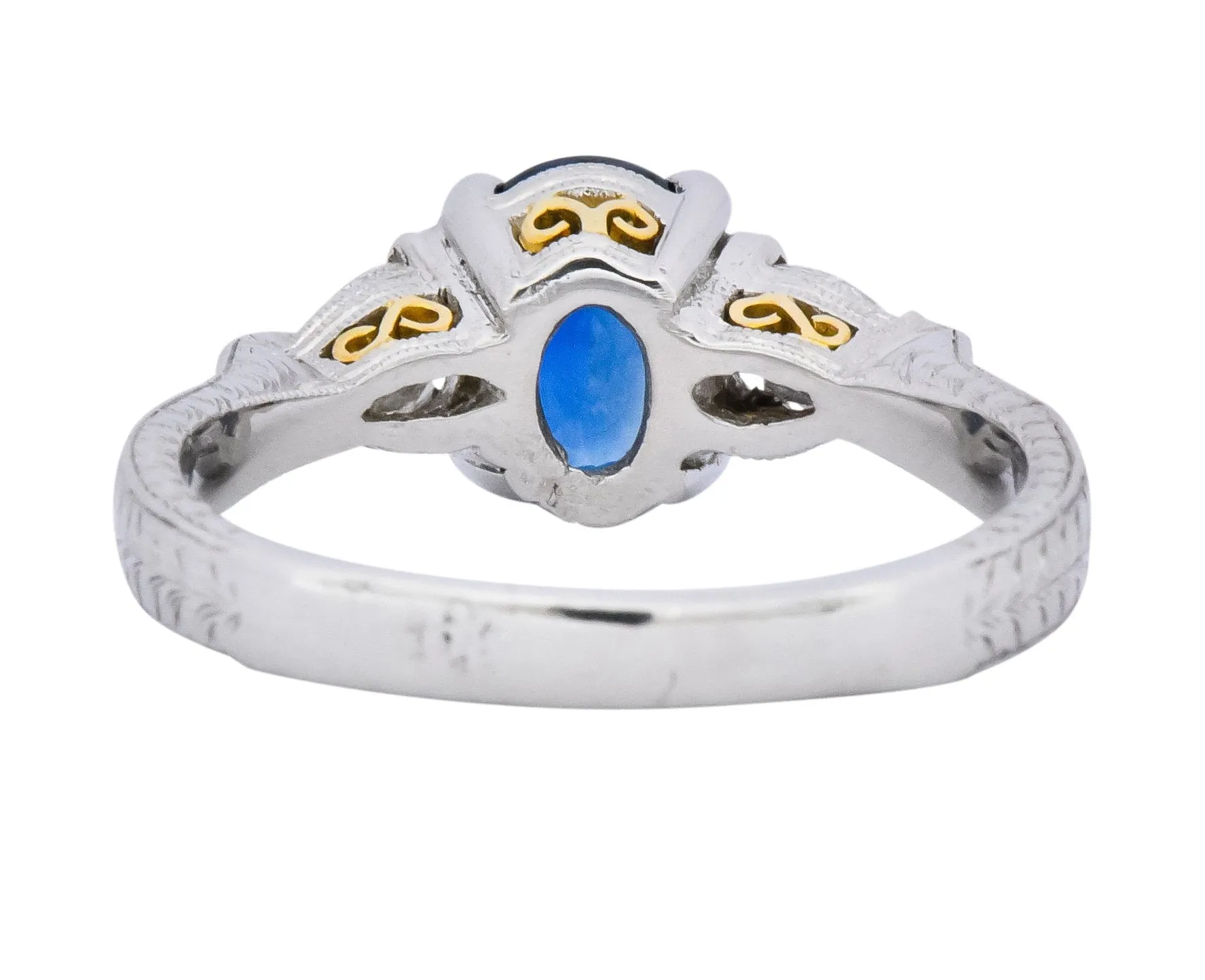 Antique 2.35 CTW Sapphire Diamond Gold Platinum Three Stone Ring