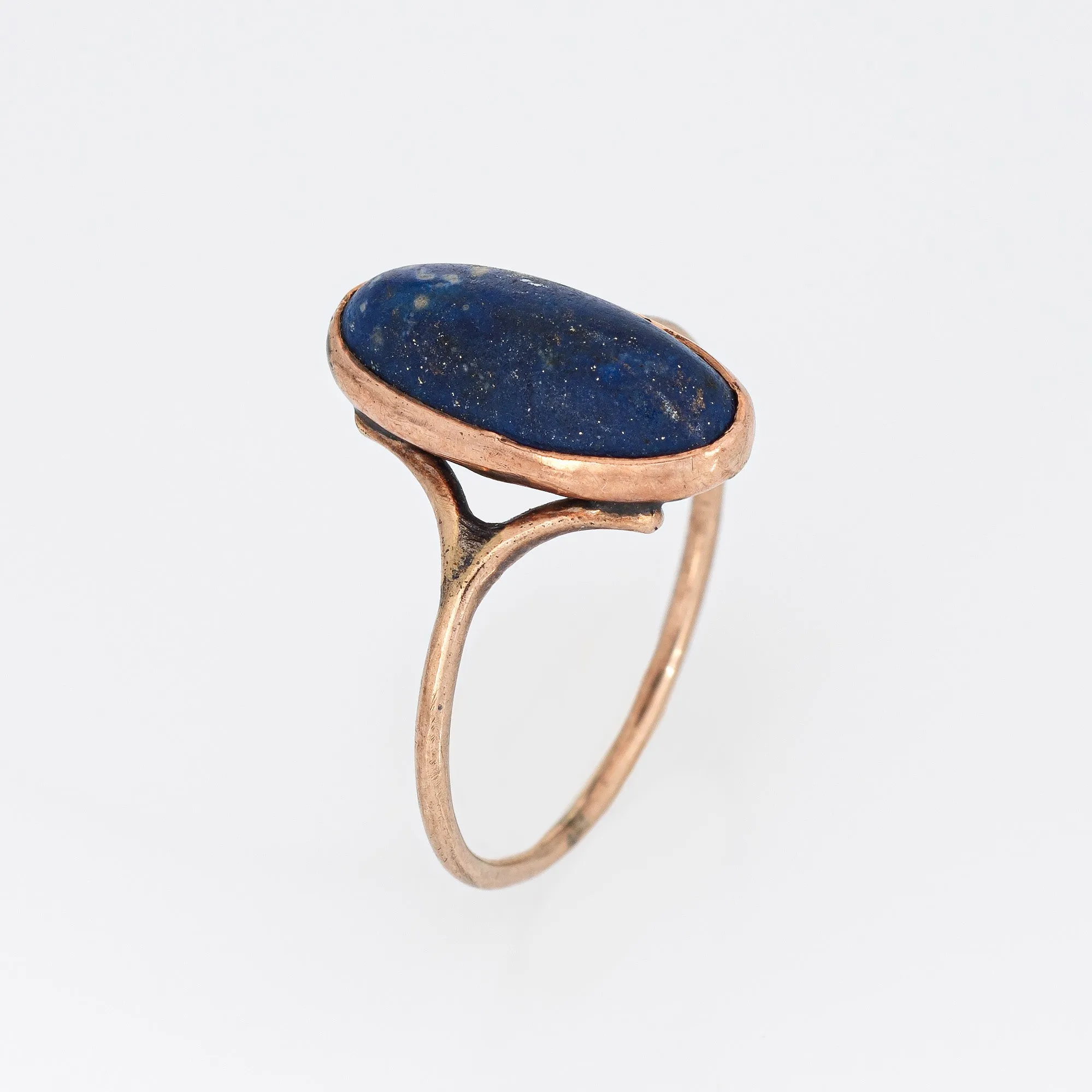Antique Victorian Lapis Lazuli Ring 10k Yellow Gold Small Oval Pinky Sz 4.5