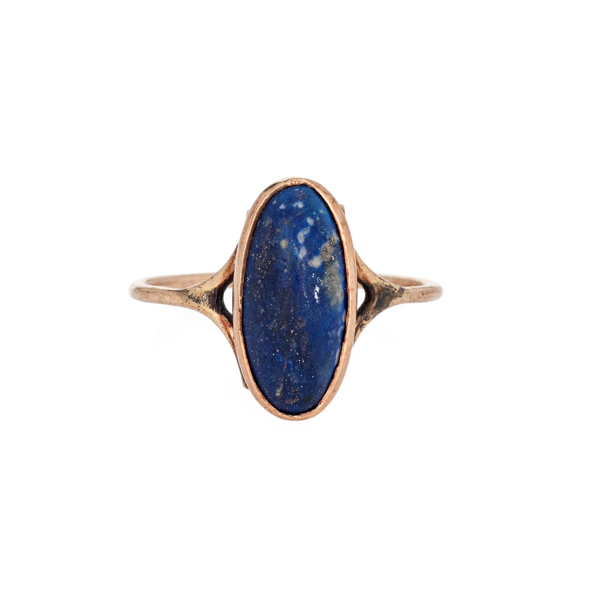 Antique Victorian Lapis Lazuli Ring 10k Yellow Gold Small Oval Pinky Sz 4.5