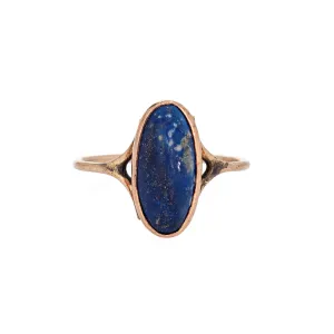 Antique Victorian Lapis Lazuli Ring 10k Yellow Gold Small Oval Pinky Sz 4.5