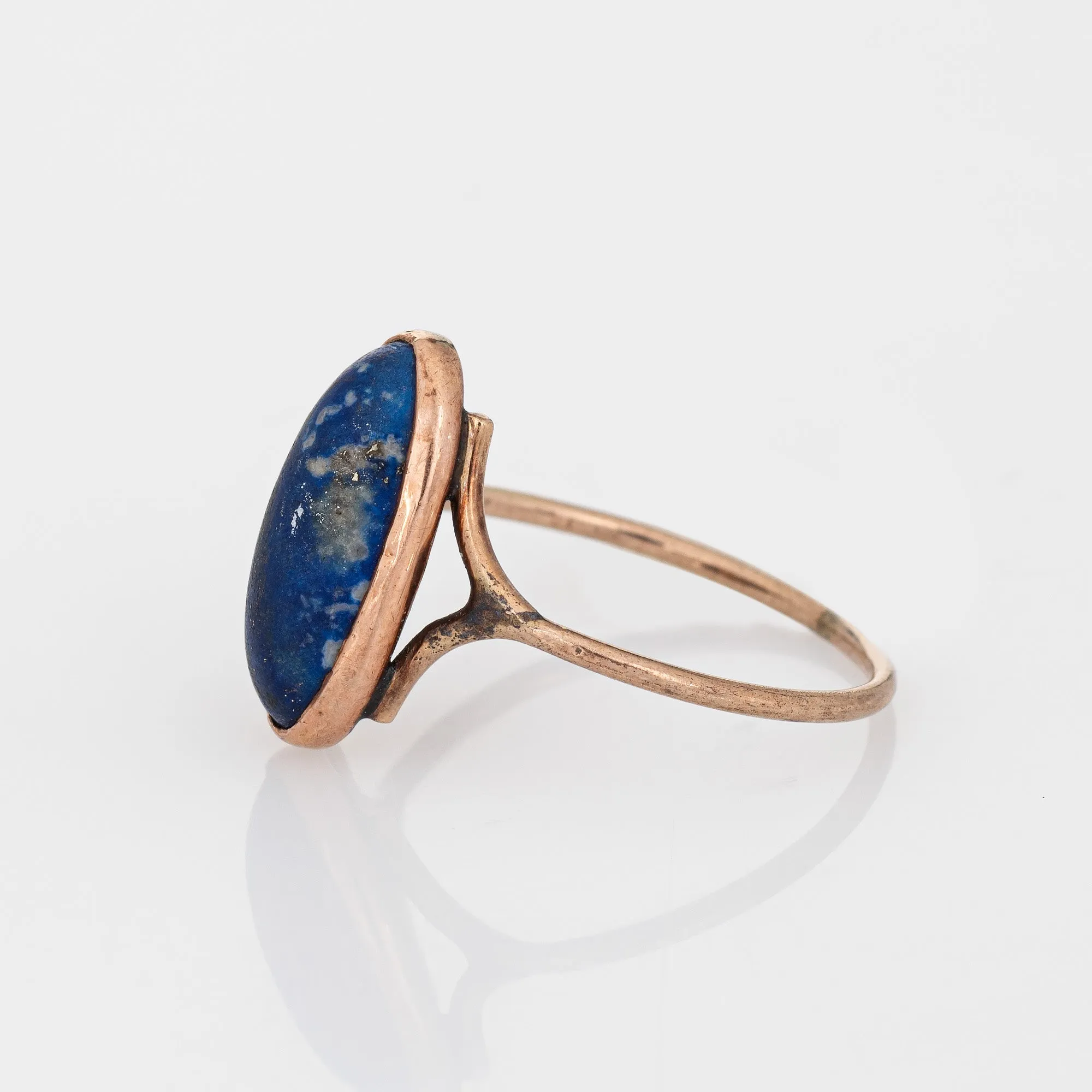 Antique Victorian Lapis Lazuli Ring 10k Yellow Gold Small Oval Pinky Sz 4.5