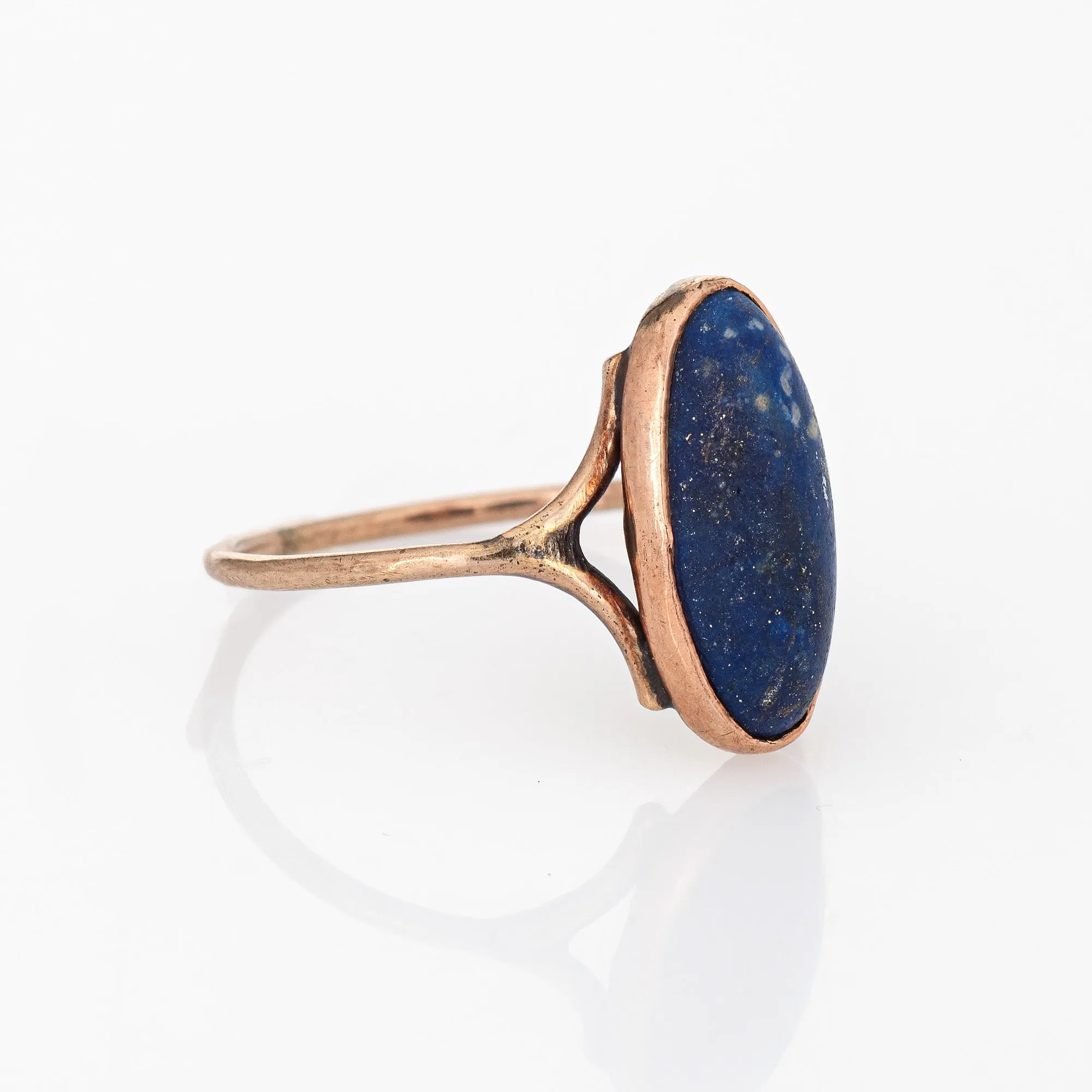 Antique Victorian Lapis Lazuli Ring 10k Yellow Gold Small Oval Pinky Sz 4.5